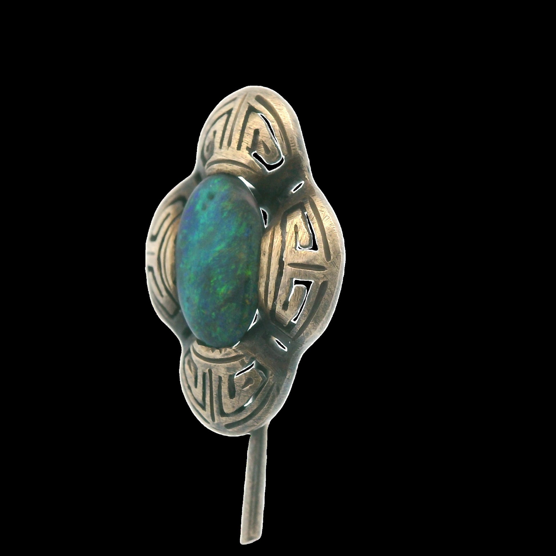 Art Deco Natural Black Opal Stick Pin 14K Yellow Gold