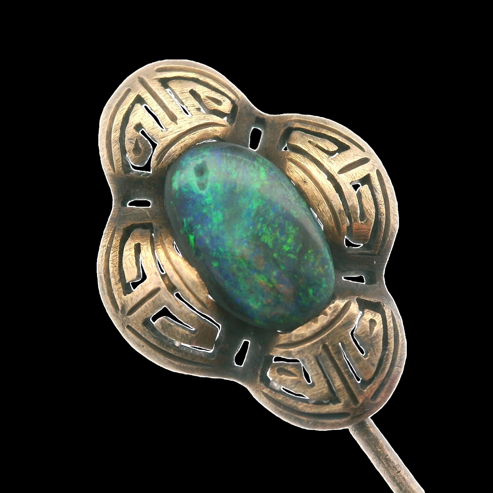 Art Deco Natural Black Opal Stick Pin 14K Yellow Gold