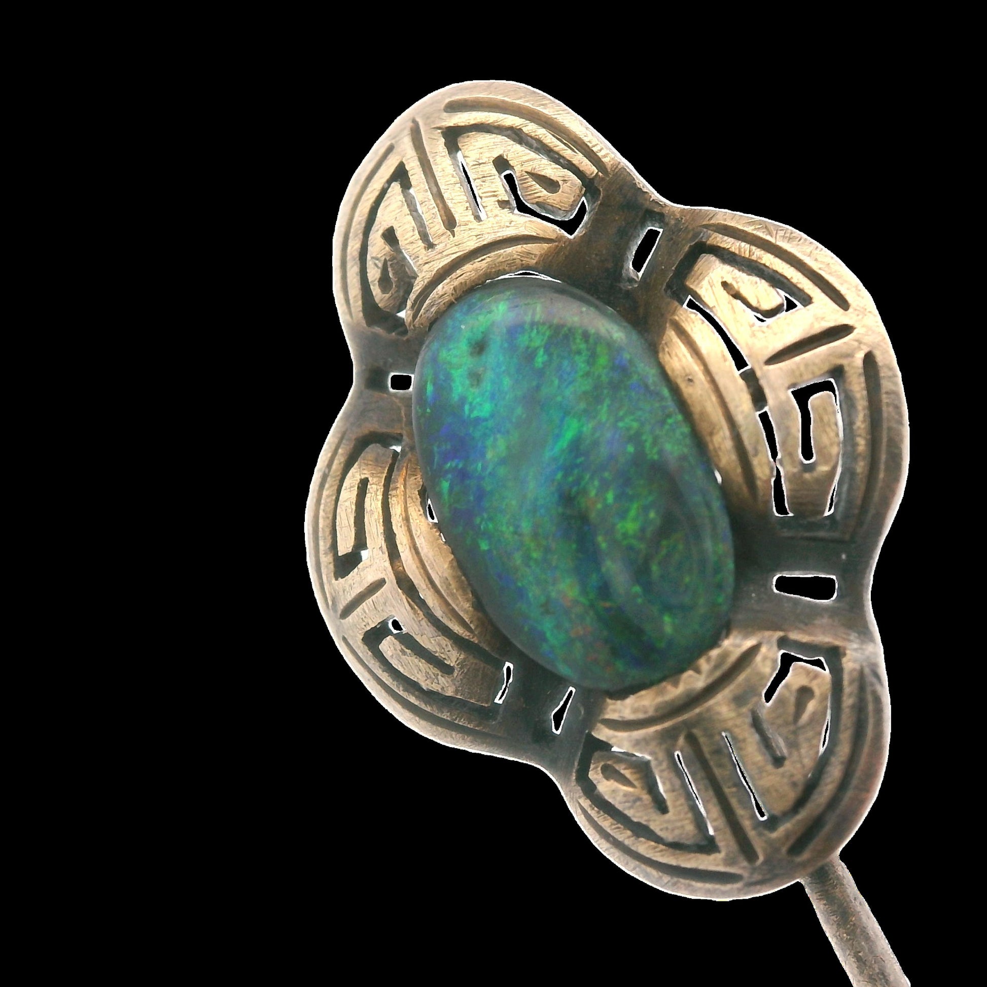 Art Deco Natural Black Opal Stick Pin 14K Yellow Gold