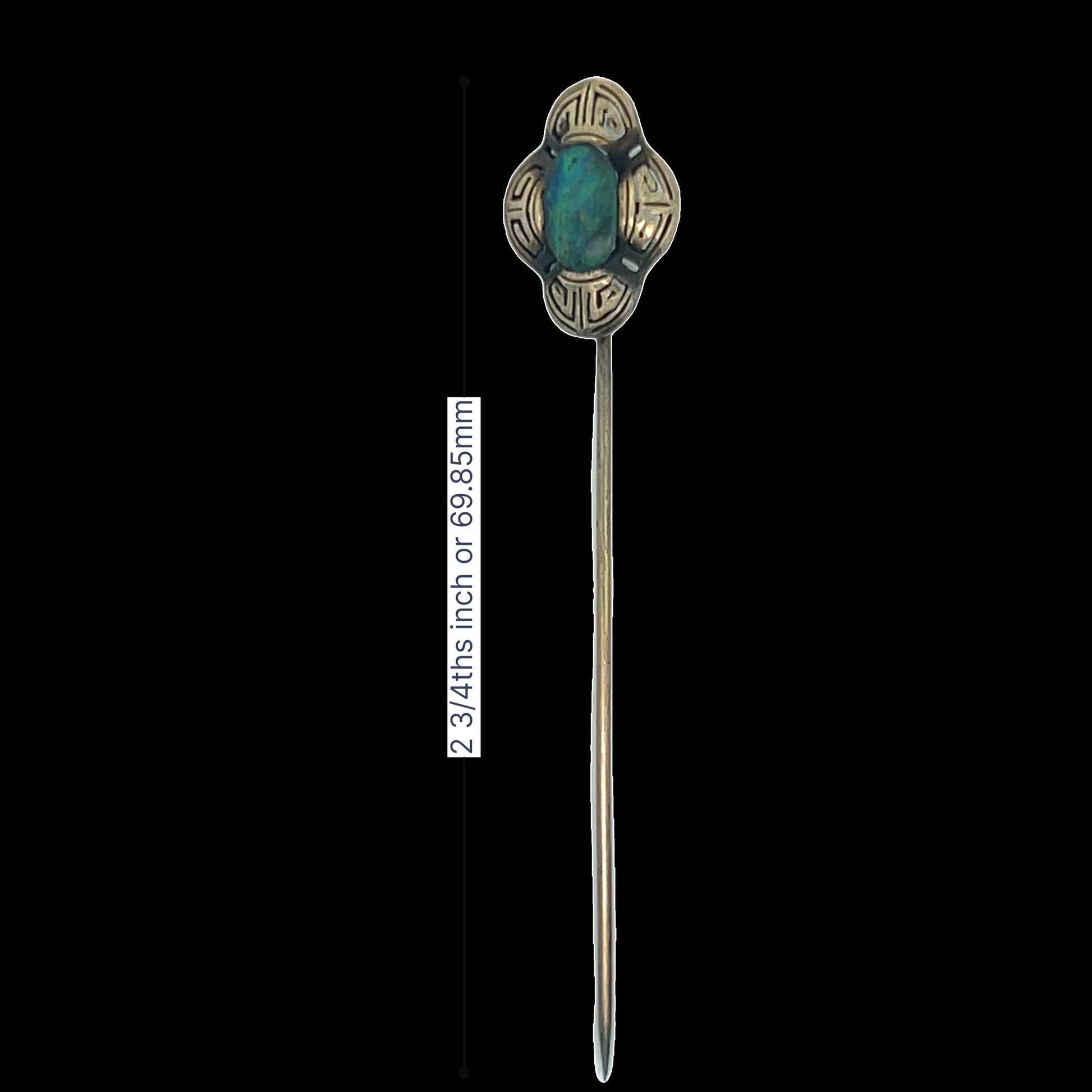 Art Deco Natural Black Opal Stick Pin 14K Yellow Gold