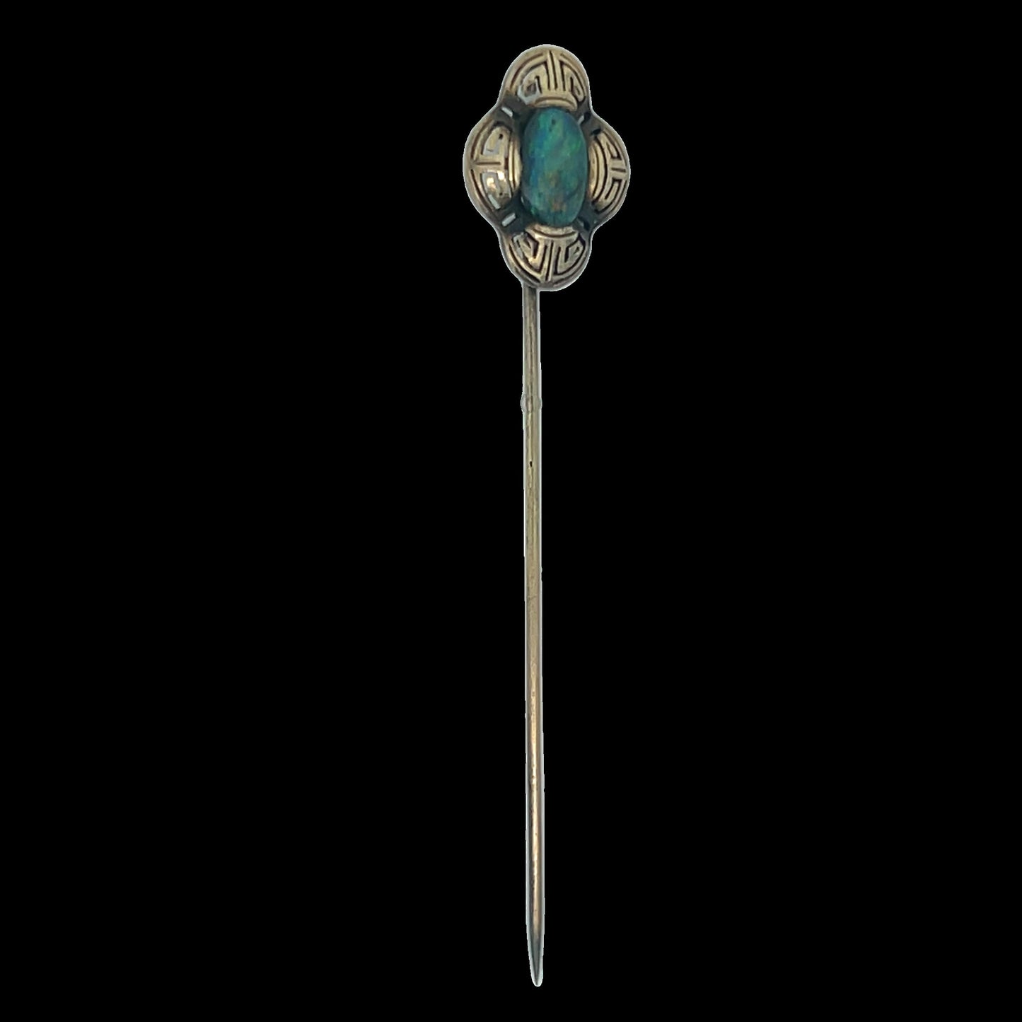 Art Deco Natural Black Opal Stick Pin 14K Yellow Gold