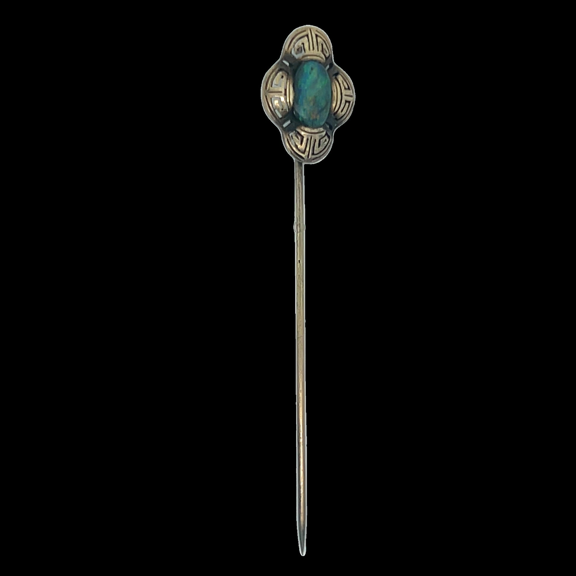 Art Deco Natural Black Opal Stick Pin 14K Yellow Gold