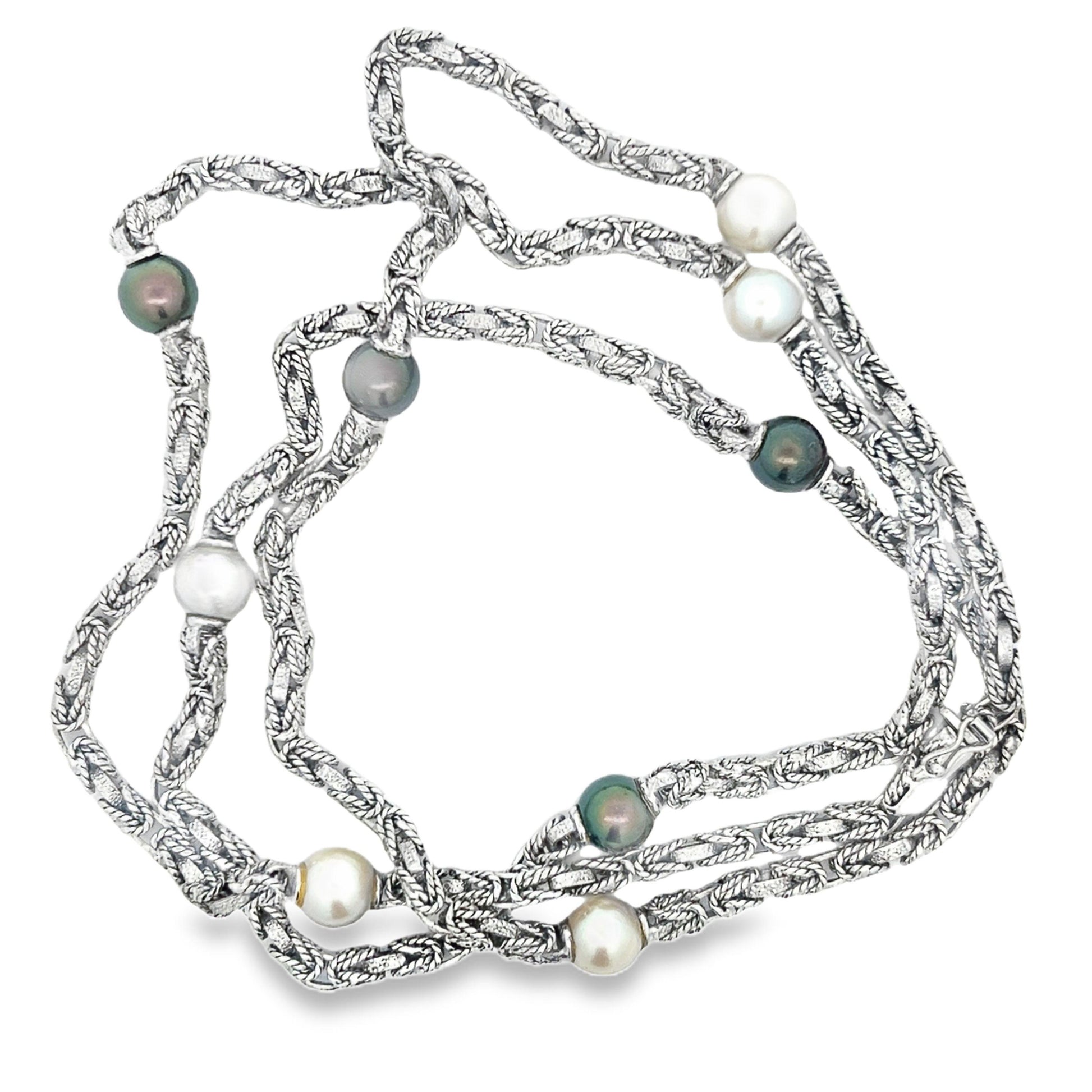 MCM 18k White Gold Akoya and Tahitian Long Pearl Necklace