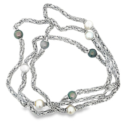 MCM 18k White Gold Akoya and Tahitian Long Pearl Necklace