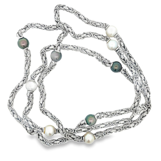 MCM 18k White Gold Akoya and Tahitian Long Pearl Necklace