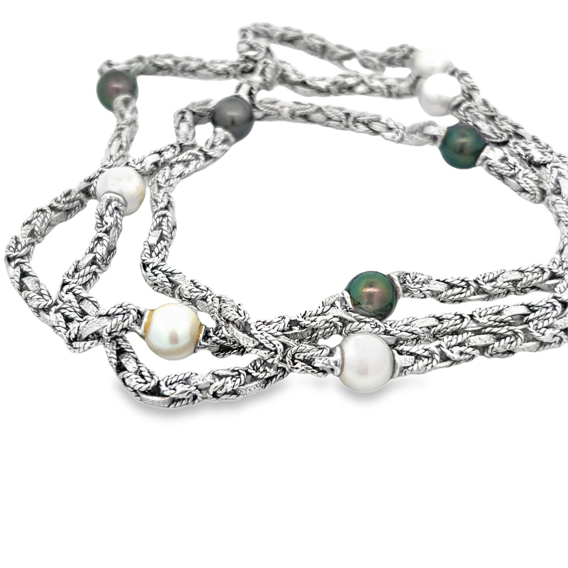 MCM 18k White Gold Akoya and Tahitian Long Pearl Necklace
