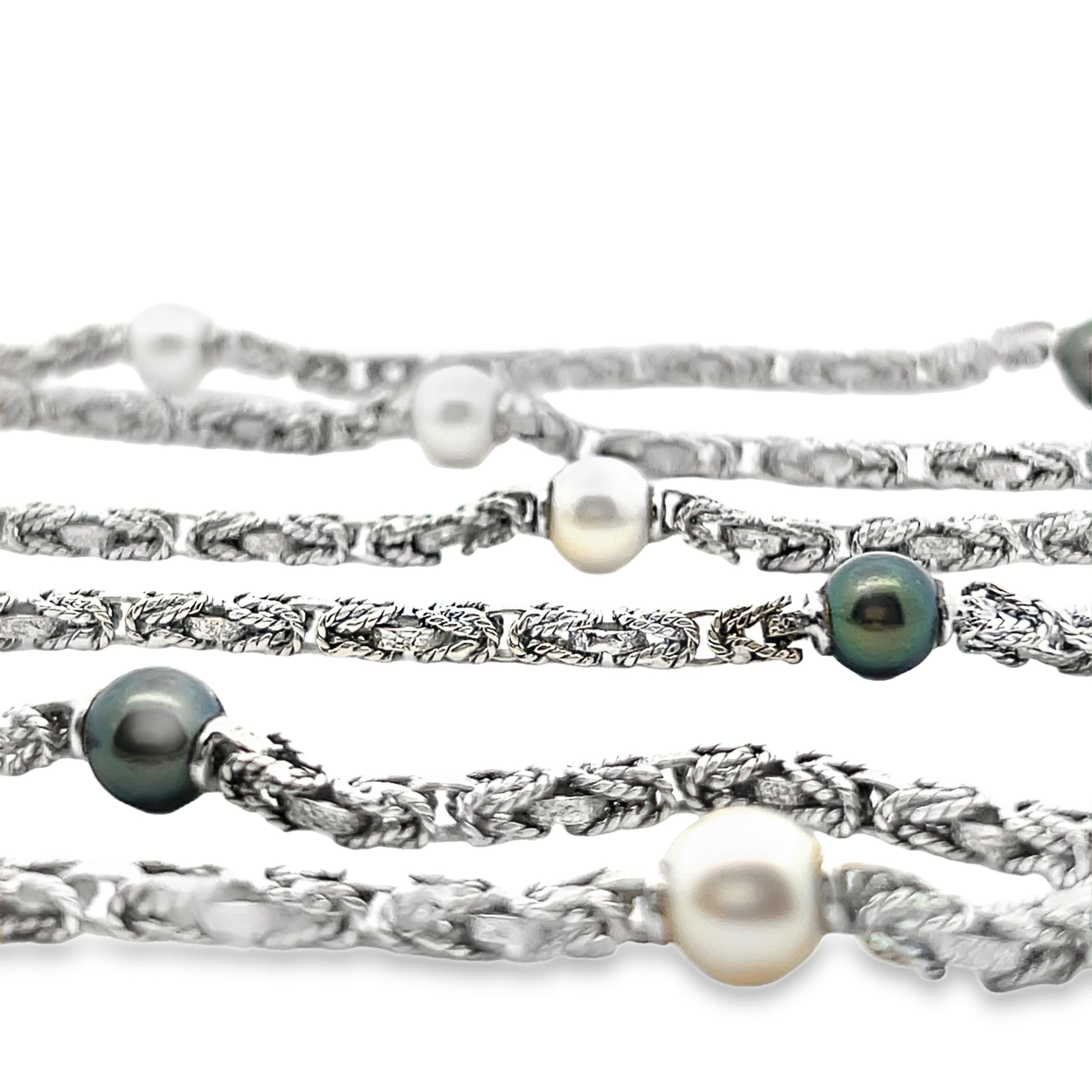 MCM 18k White Gold Akoya and Tahitian Long Pearl Necklace