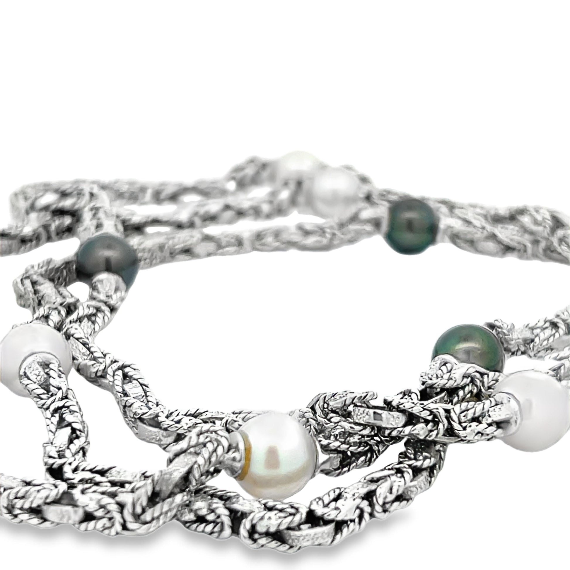MCM 18k White Gold Akoya and Tahitian Long Pearl Necklace