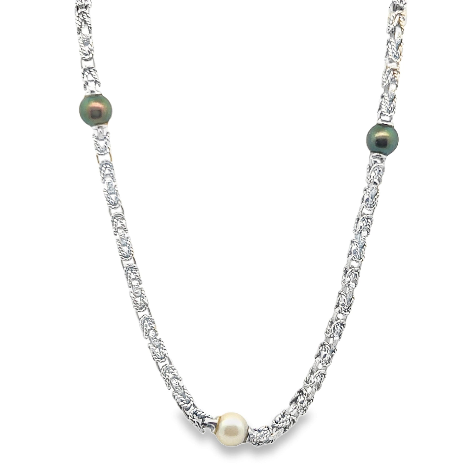MCM 18k White Gold Akoya and Tahitian Long Pearl Necklace