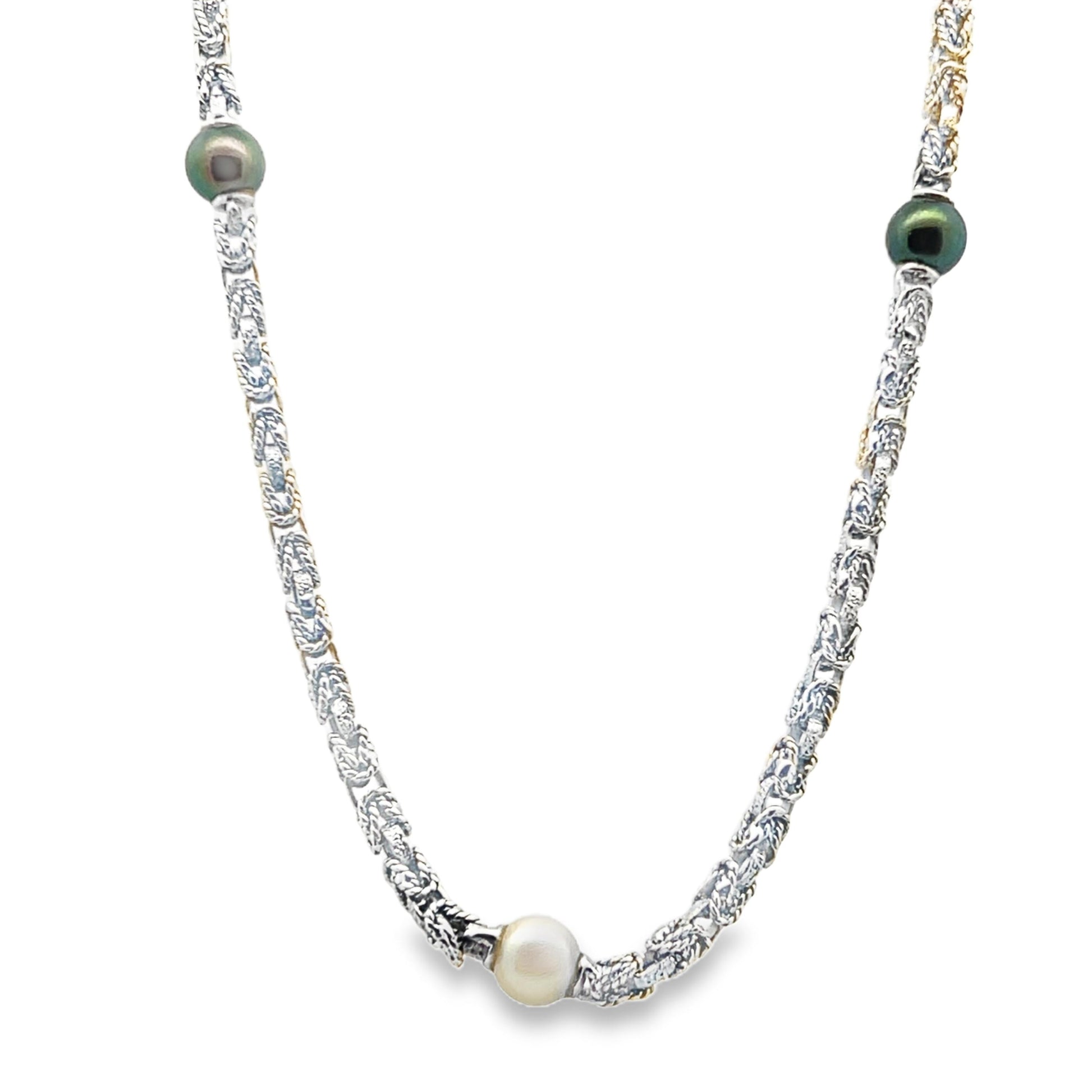 MCM 18k White Gold Akoya and Tahitian Long Pearl Necklace