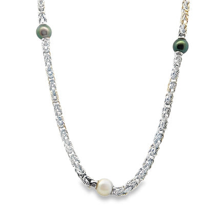 MCM 18k White Gold Akoya and Tahitian Long Pearl Necklace