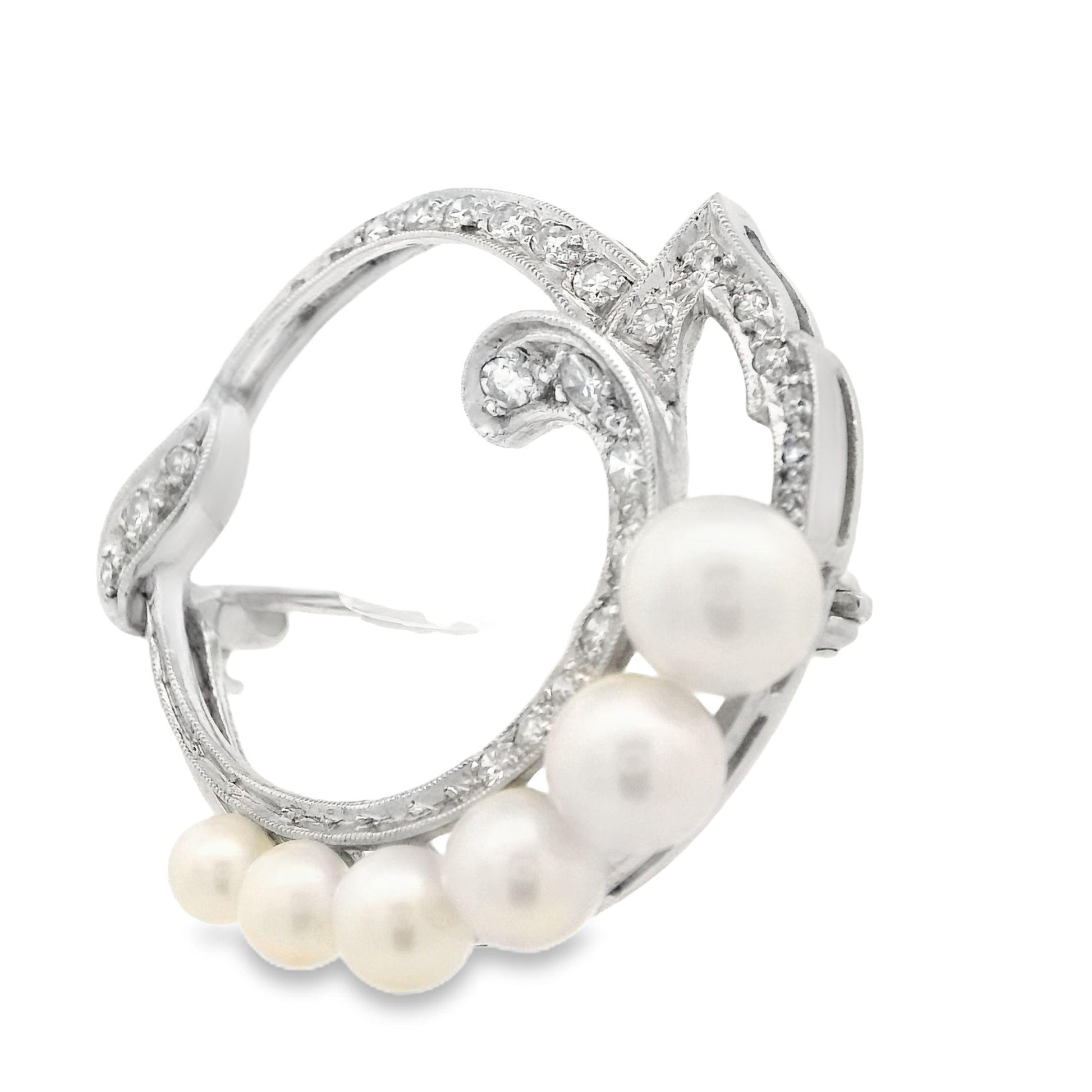 Vintage Cultured Pearl and Diamond Brooch w/ Appraisal