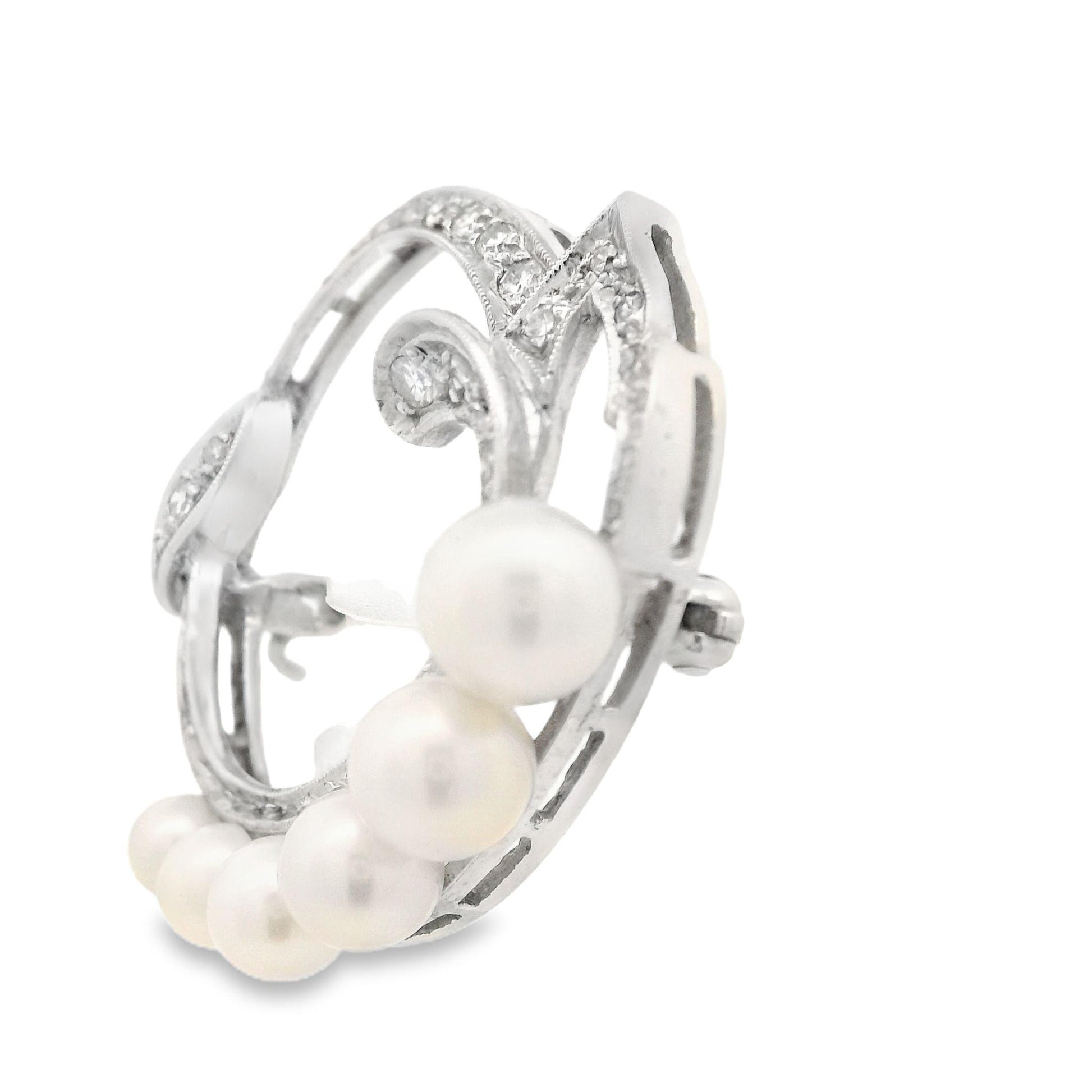 Vintage Cultured Pearl and Diamond Brooch w/ Appraisal