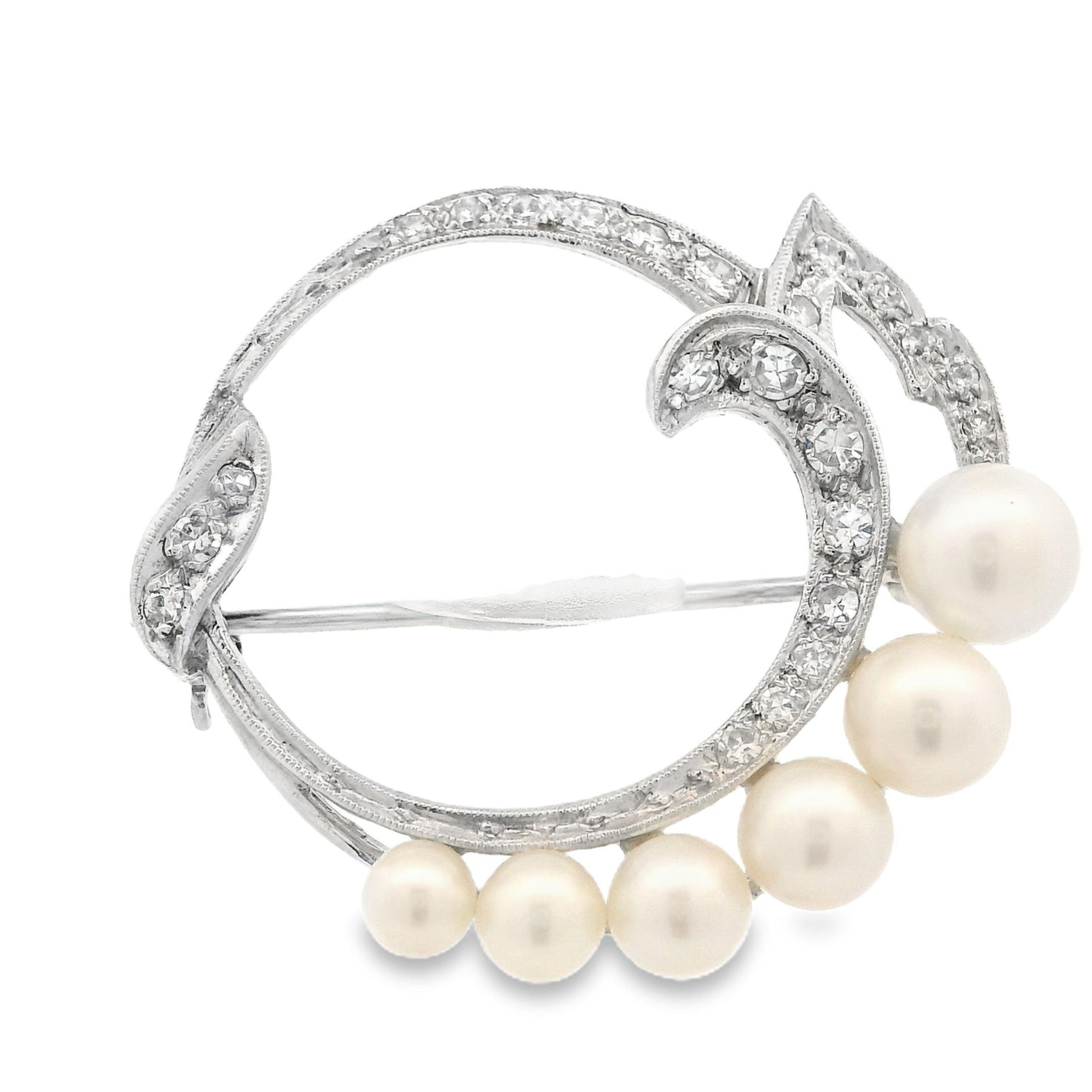 Vintage Cultured Pearl and Diamond Brooch w/ Appraisal