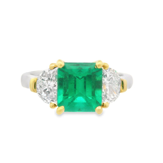 Handmade 18K Yellow Gold Platinum 2.5 Ct. Emerald and Diamond Ring
