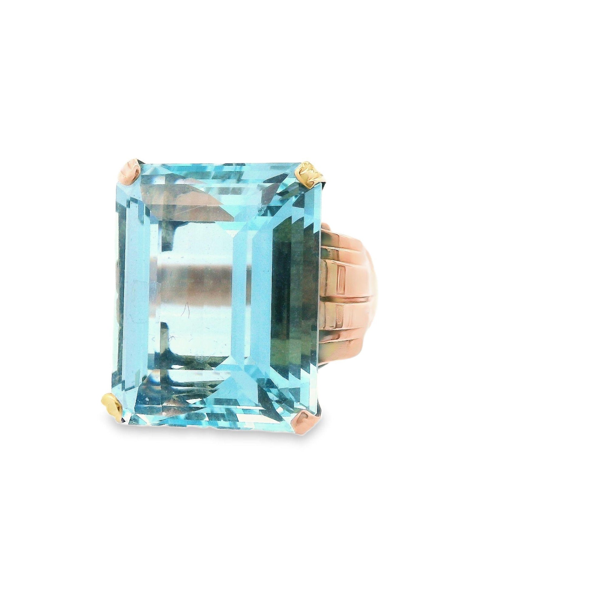 28+ Carat Natural Aquamarine and 18k Rose Gold Art Deco Ring