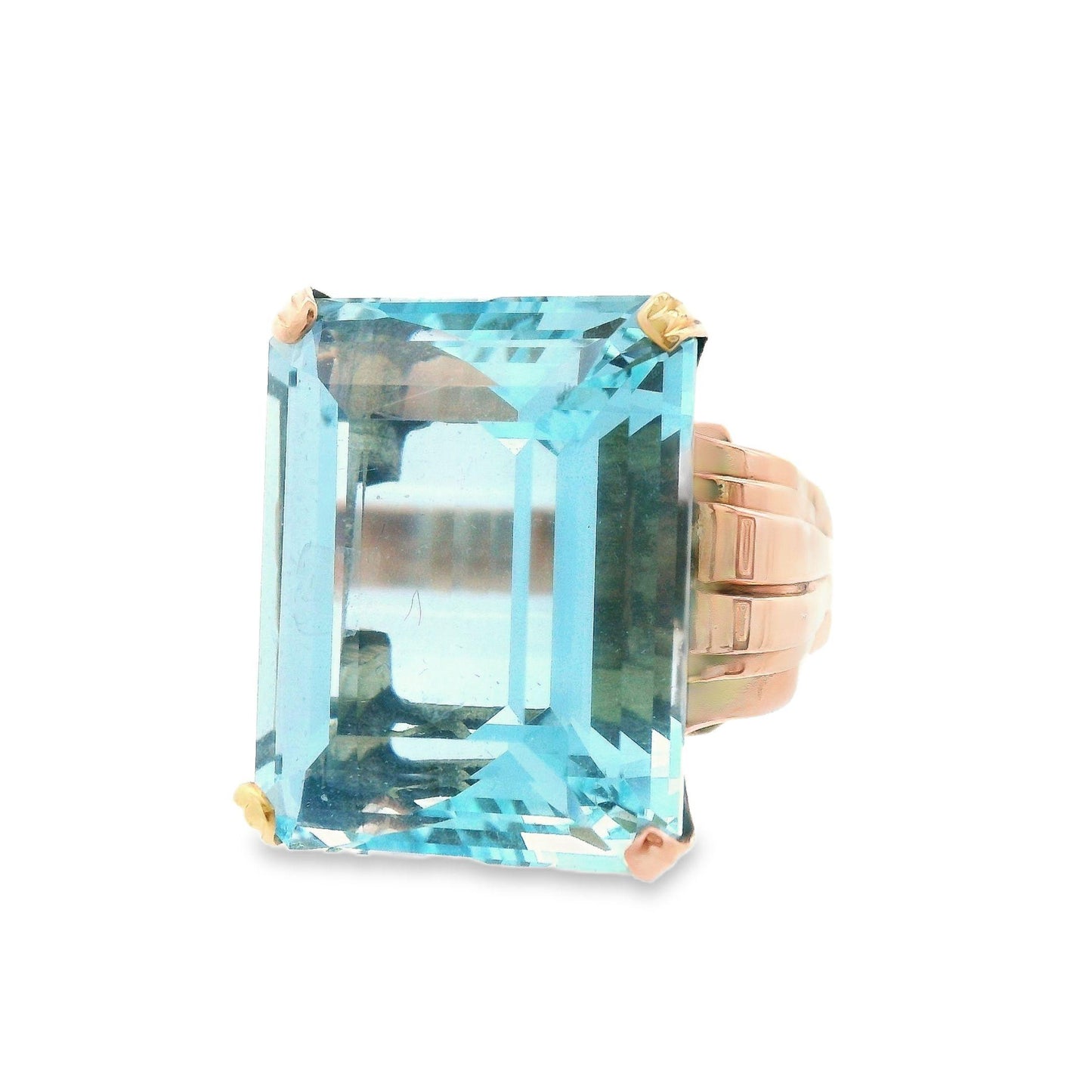 28+ Carat Natural Aquamarine and 18k Rose Gold Art Deco Ring