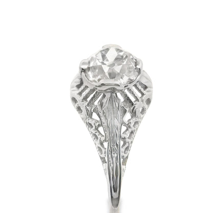 Art Deco 14 Karat White Gold Filigree .7ct Old Mine Cut Diamond Engagement Ring