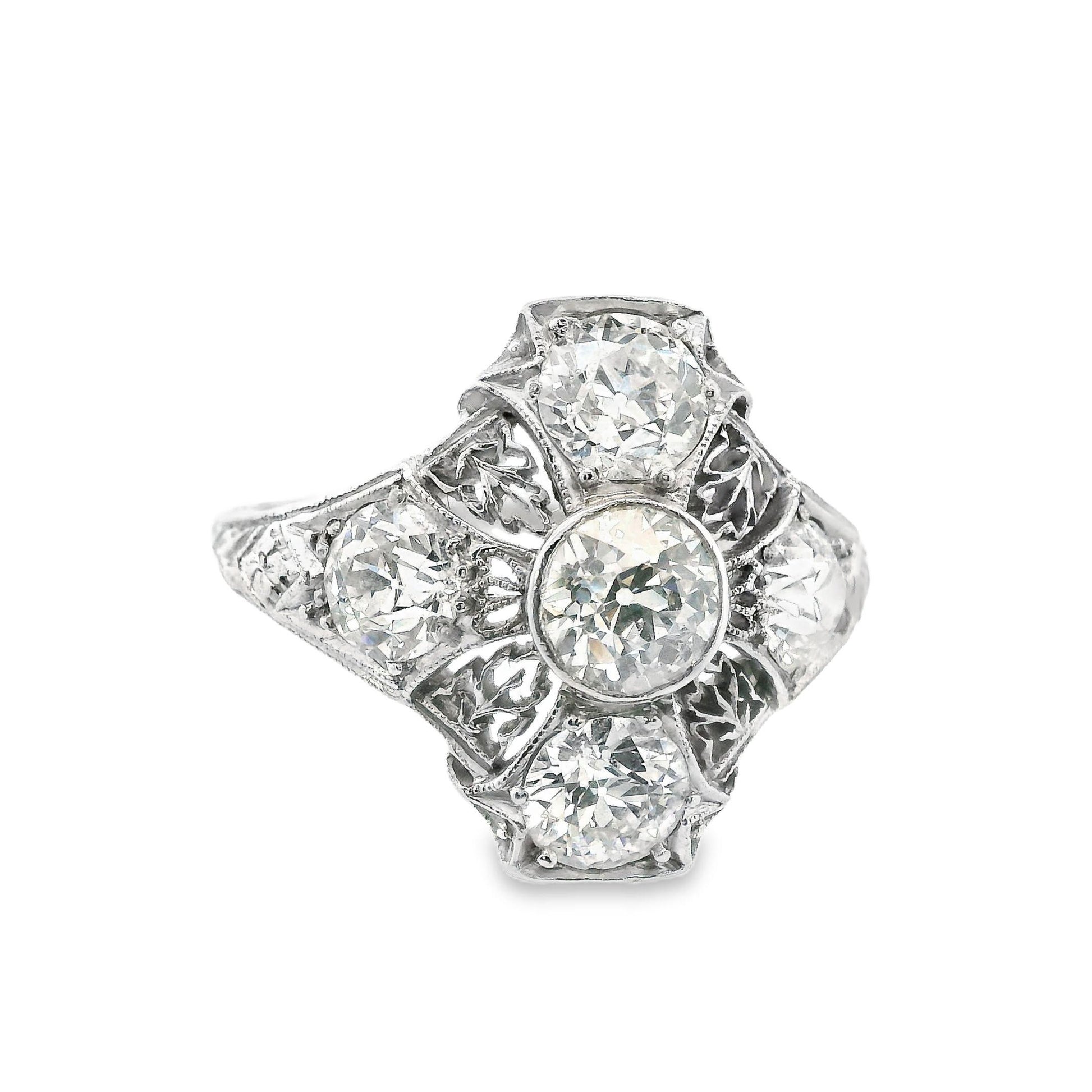 Art Deco 3 Cts European Cut Diamond Filigree Platinum Ring