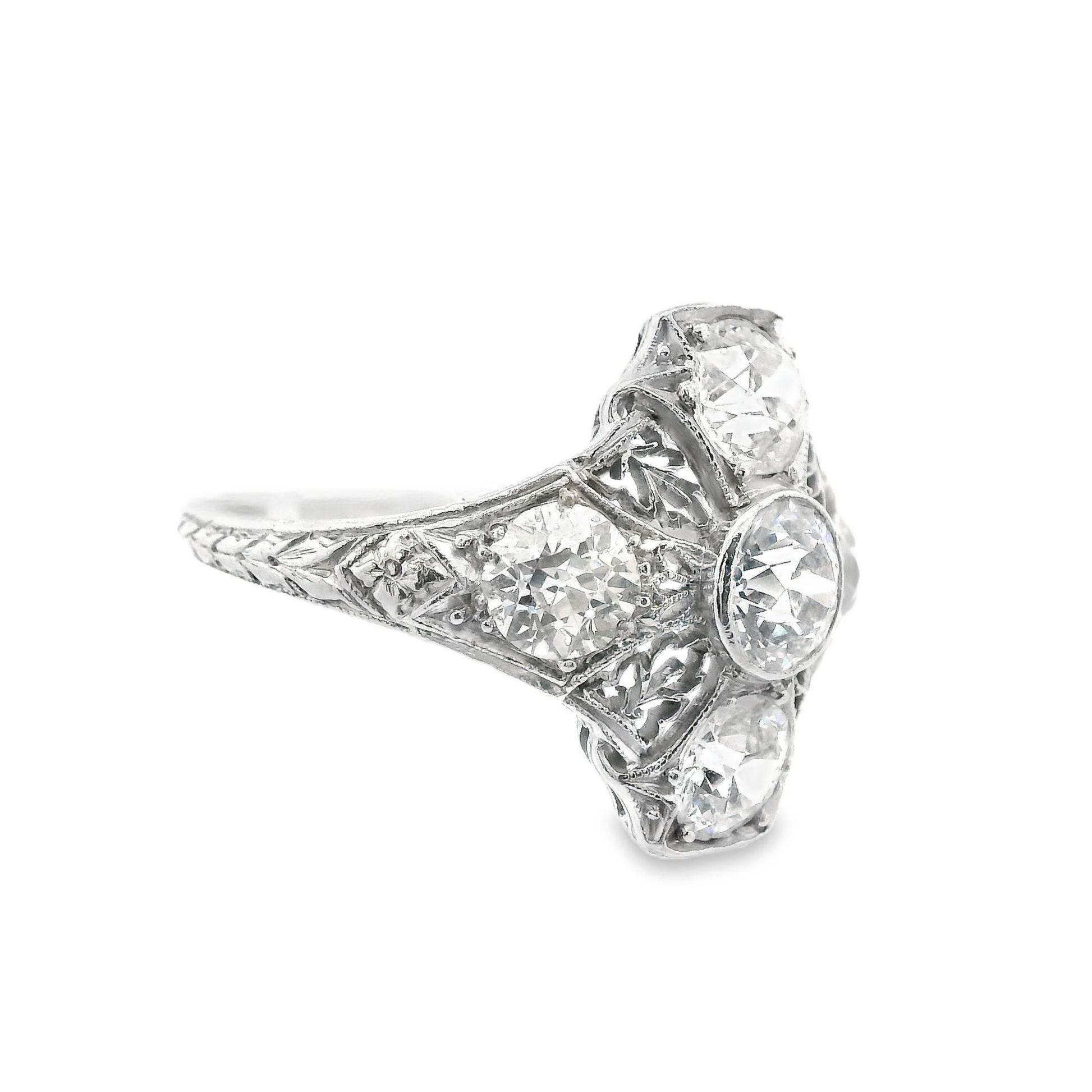 Art Deco 3 Cts European Cut Diamond Filigree Platinum Ring