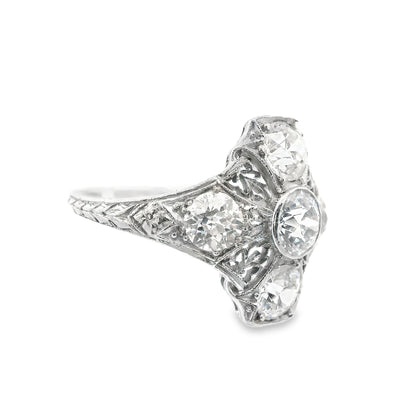 Art Deco 3 Cts European Cut Diamond Filigree Platinum Ring