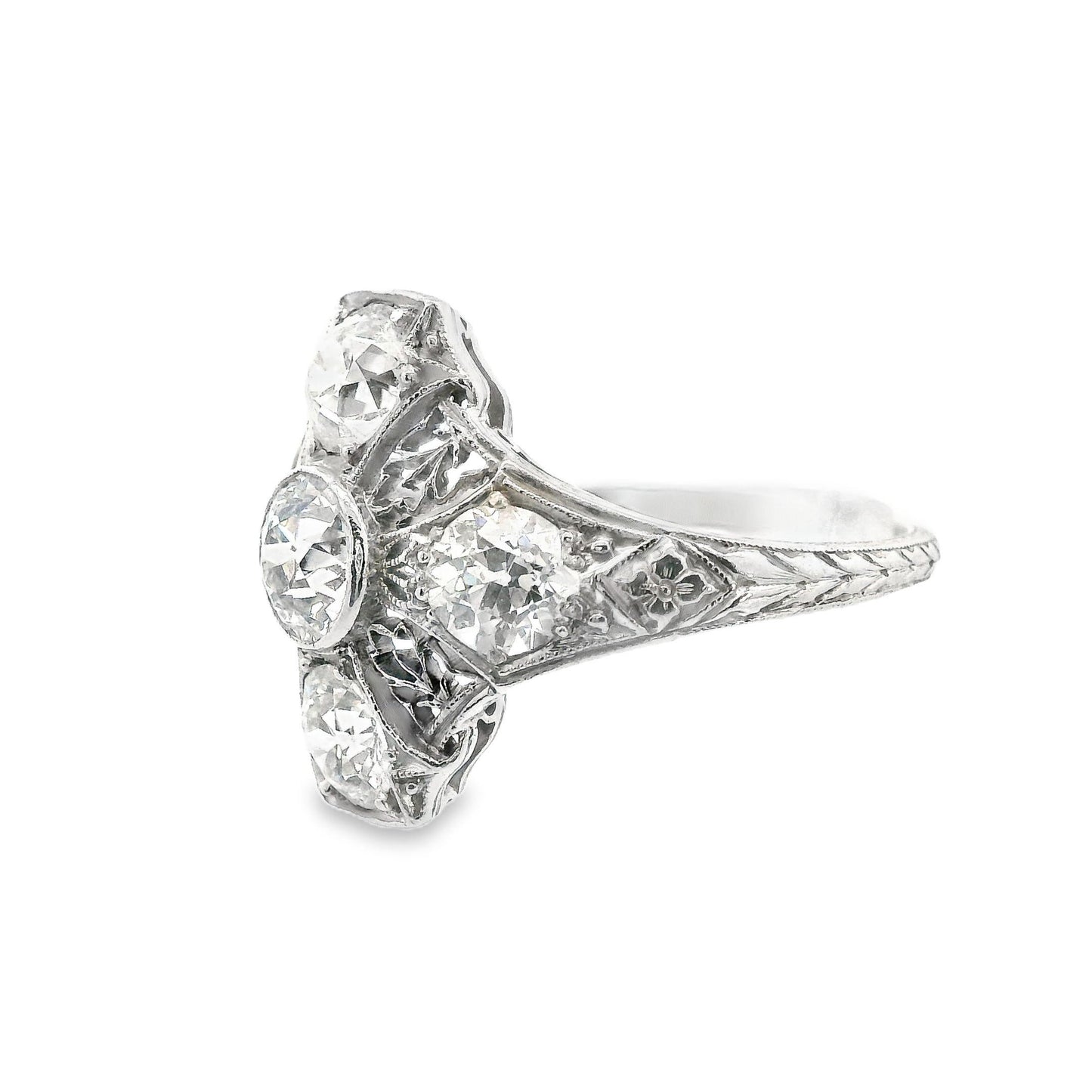 Art Deco 3 Cts European Cut Diamond Filigree Platinum Ring