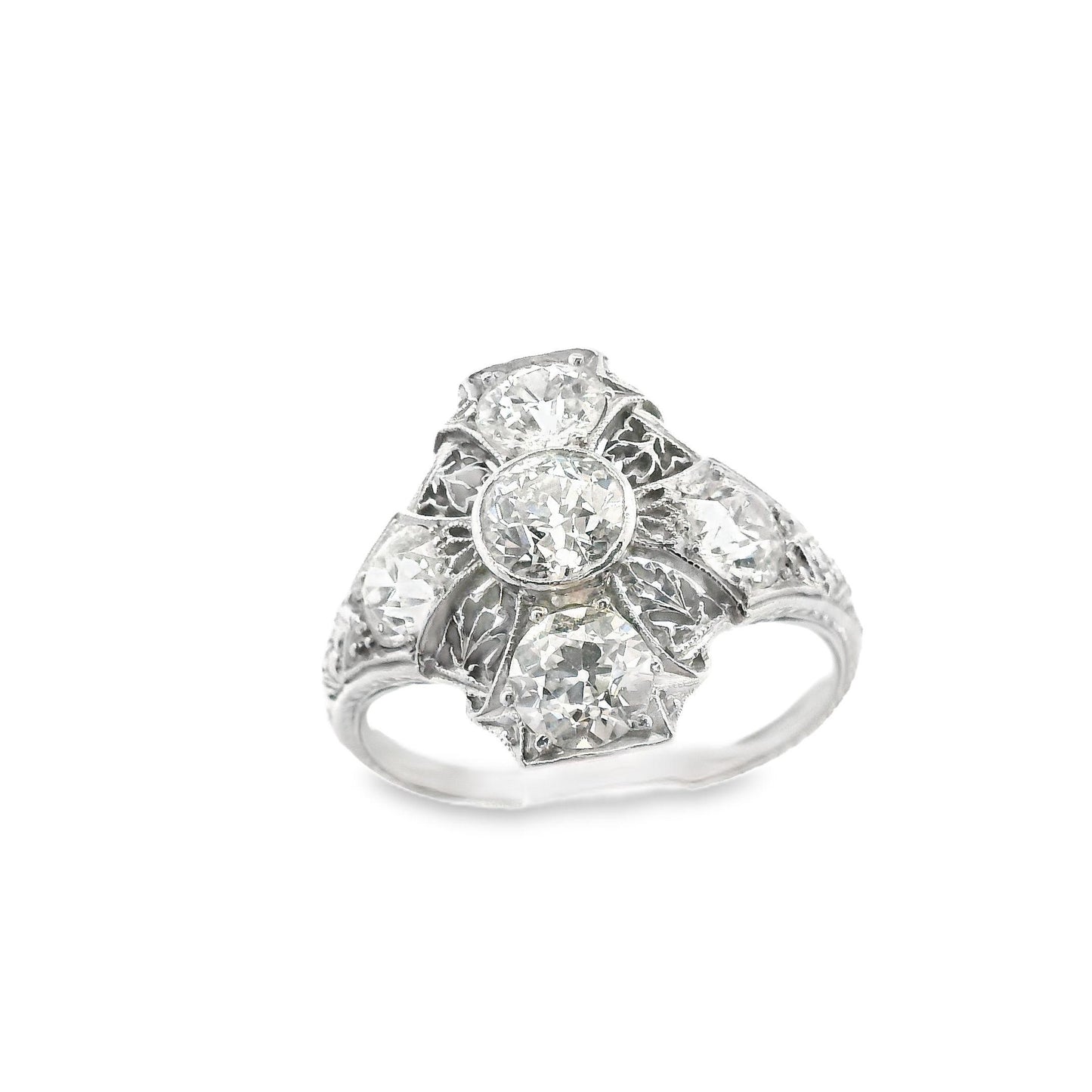 Art Deco 3 Cts European Cut Diamond Filigree Platinum Ring