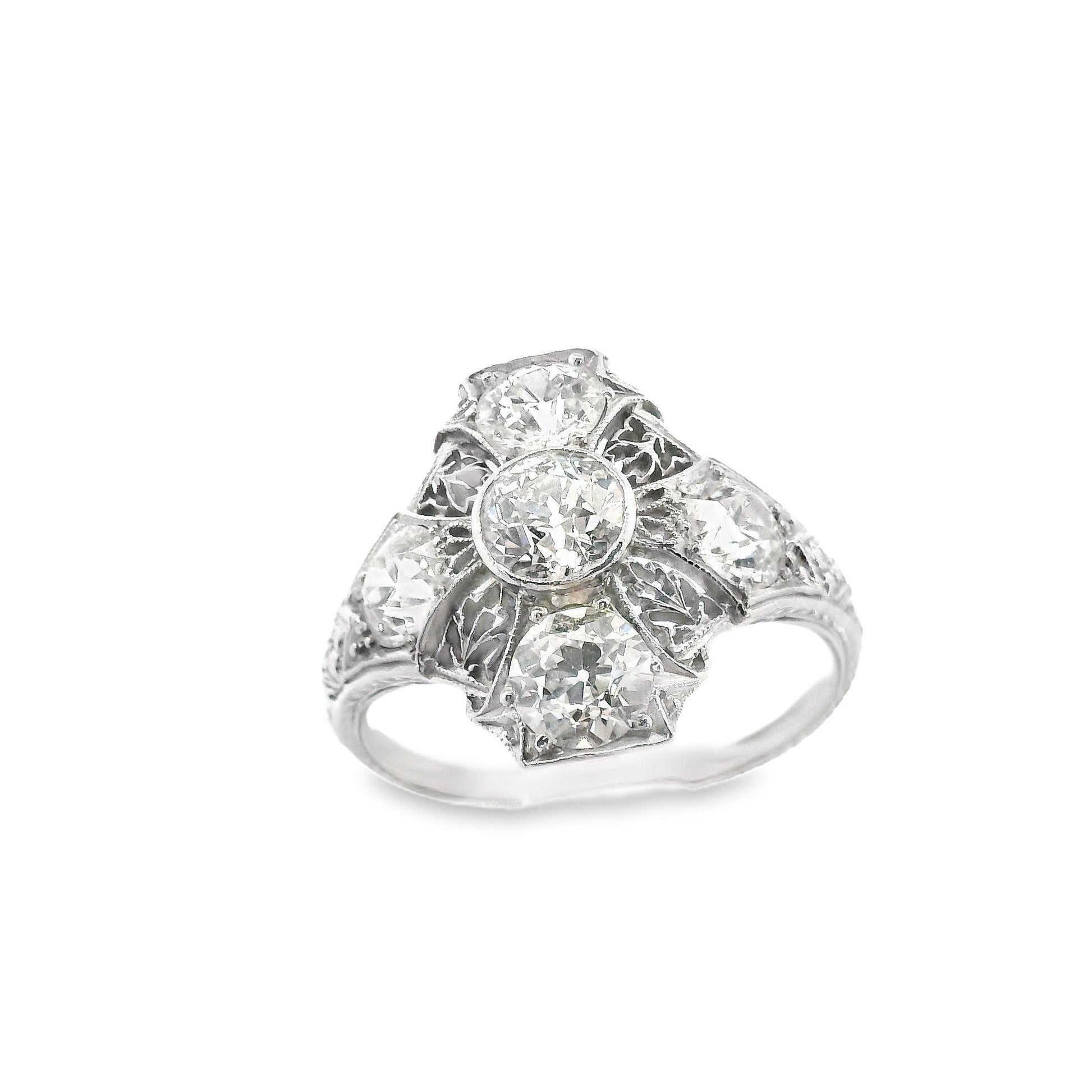 Art Deco 3 Cts European Cut Diamond Filigree Platinum Ring