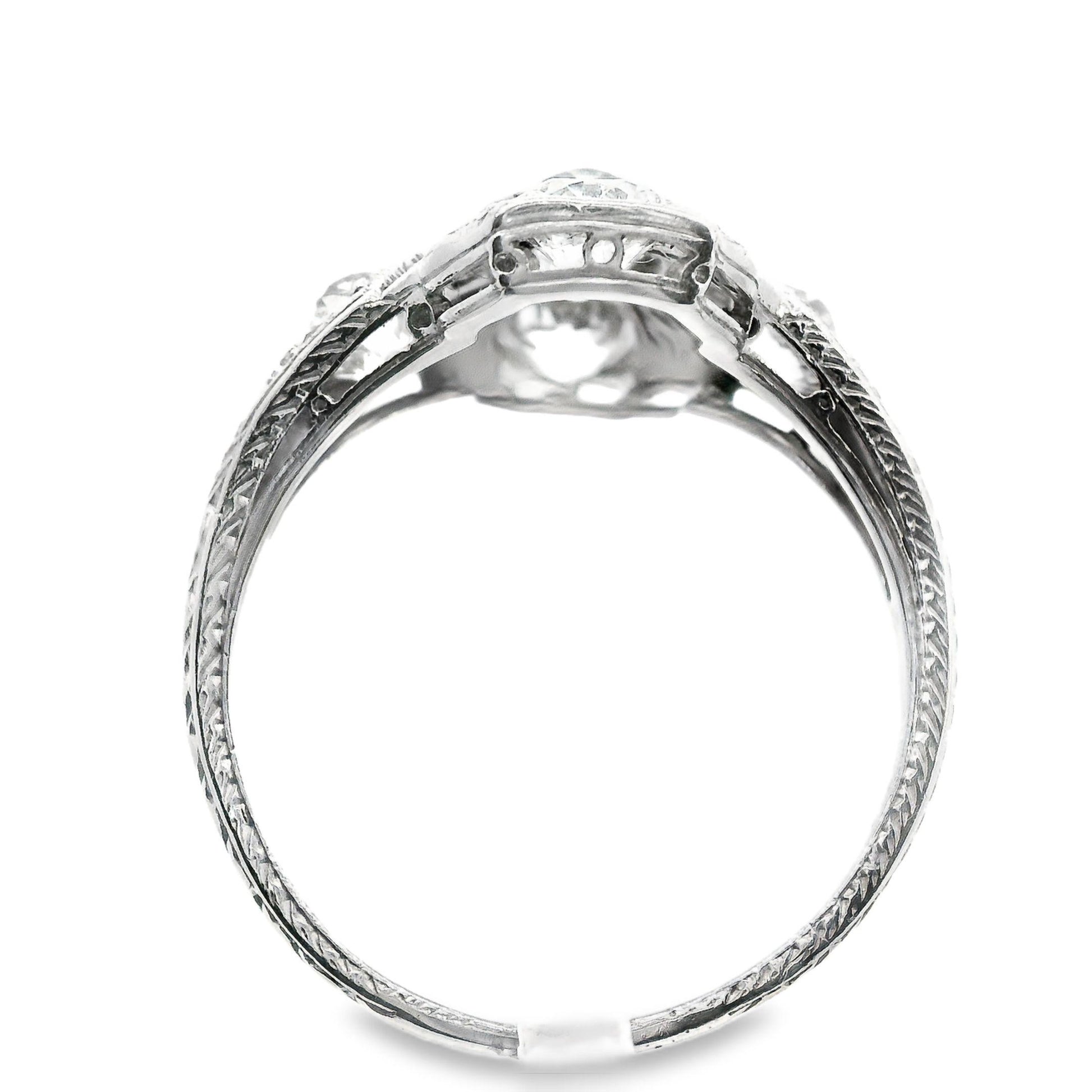 Art Deco 3 Cts European Cut Diamond Filigree Platinum Ring