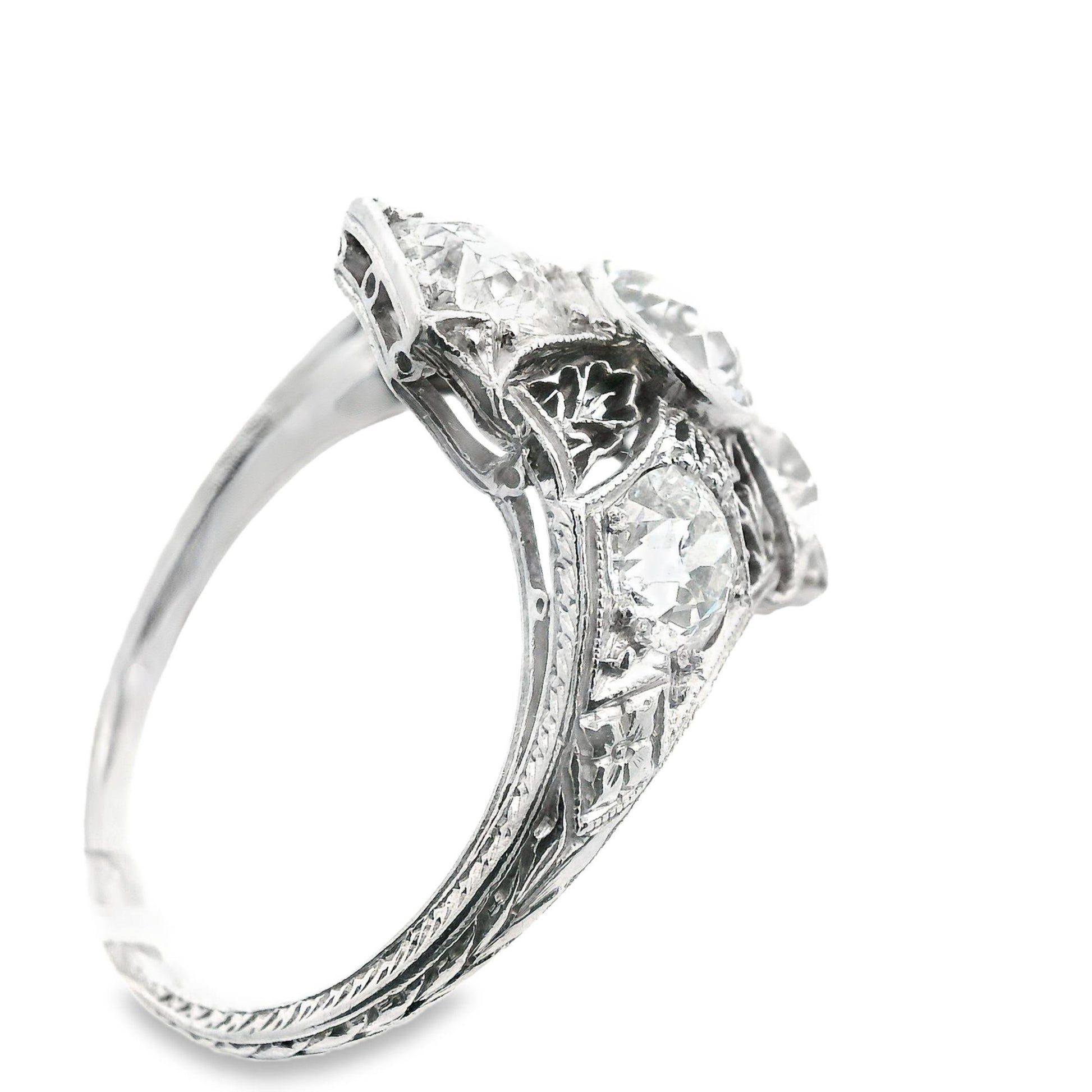 Art Deco 3 Cts European Cut Diamond Filigree Platinum Ring
