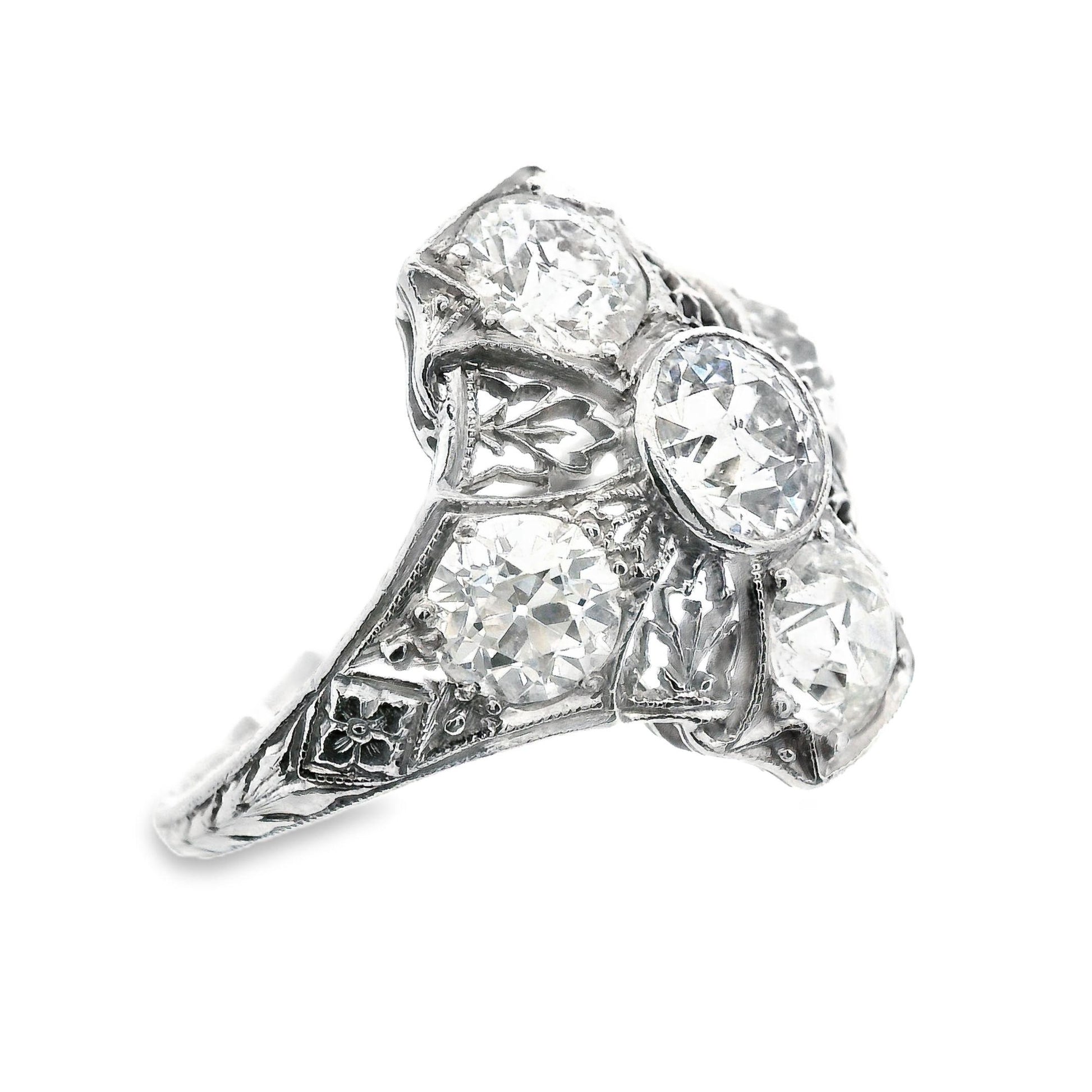 Art Deco 3 Cts European Cut Diamond Filigree Platinum Ring