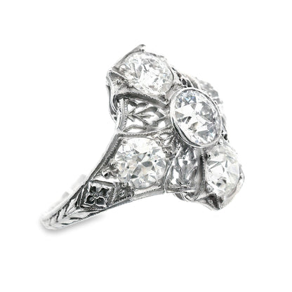 Art Deco 3 Cts European Cut Diamond Filigree Platinum Ring