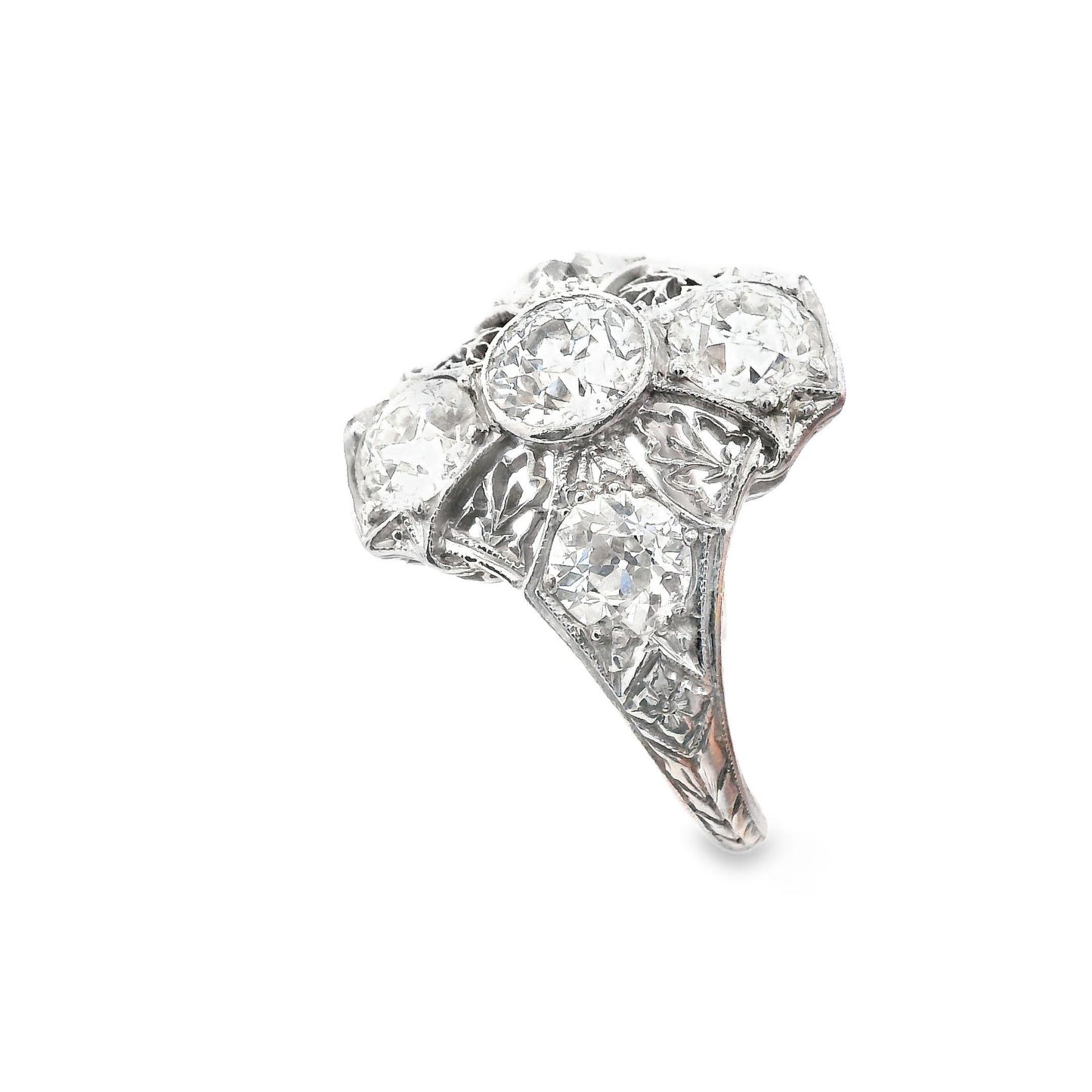 Art Deco 3 Cts European Cut Diamond Filigree Platinum Ring