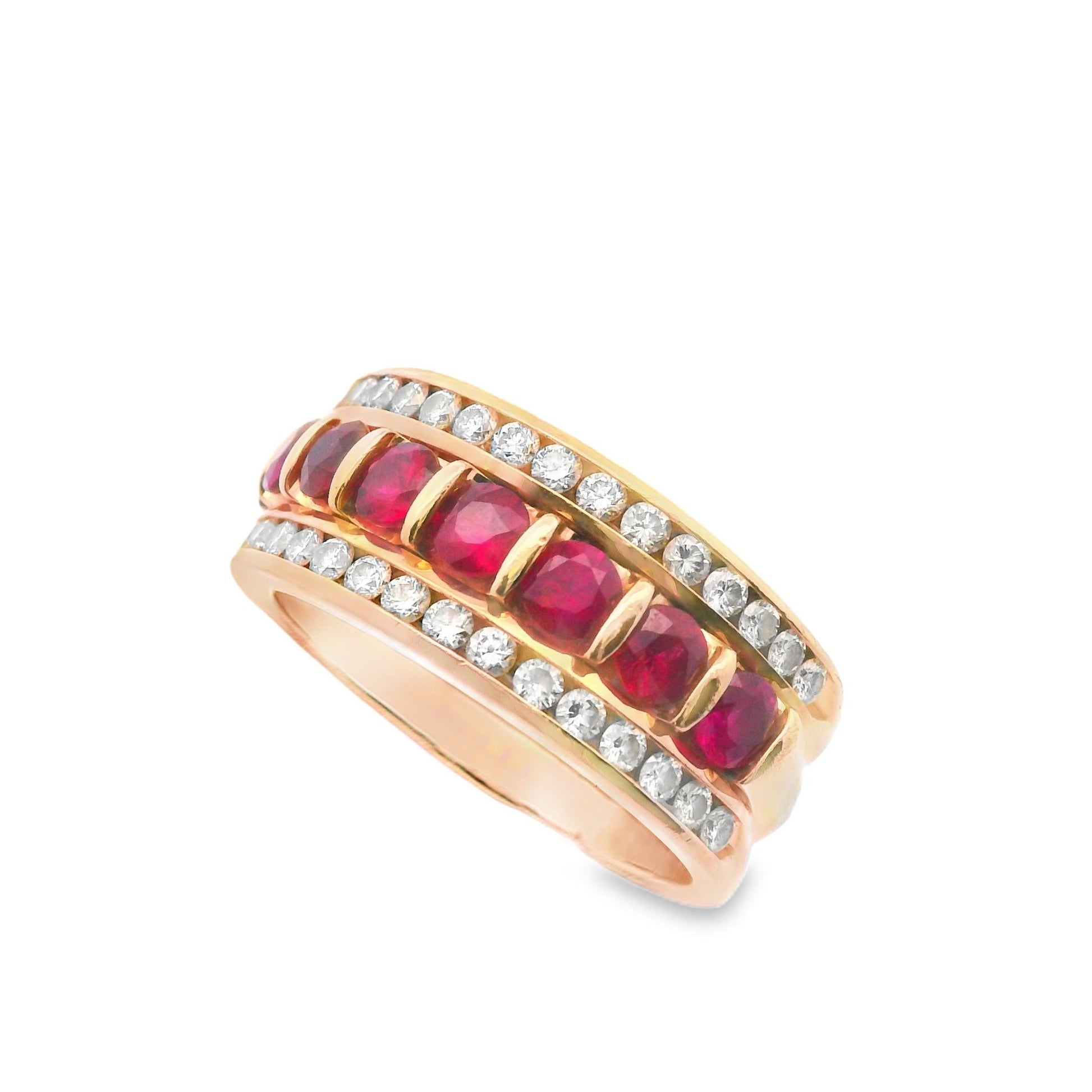 14K Yellow gold Ruby & Diamond Band Ring