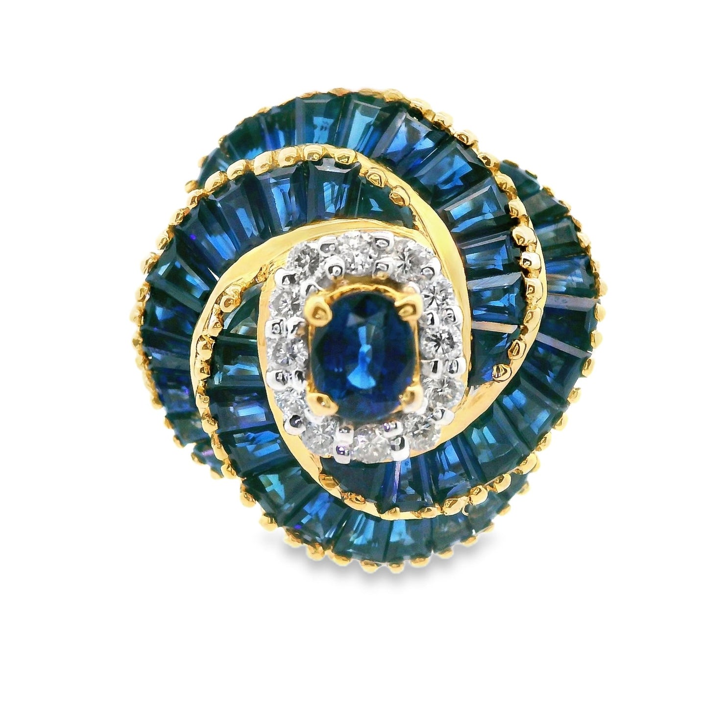 18k Yellow Gold Blue Sapphire and Diamond Ring