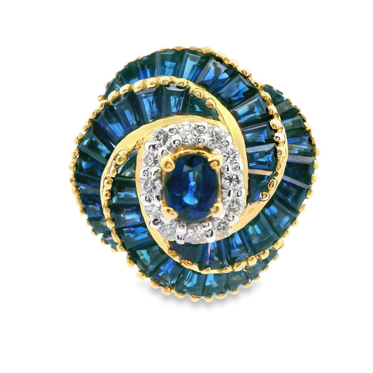 18k Yellow Gold Blue Sapphire and Diamond Ring