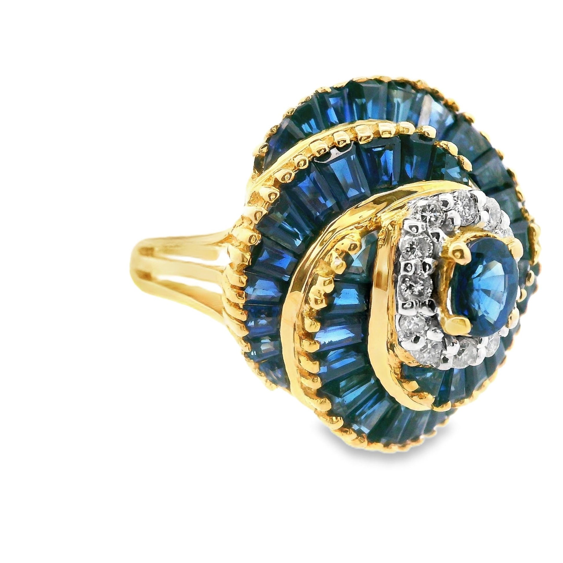 18k Yellow Gold Blue Sapphire and Diamond Ring