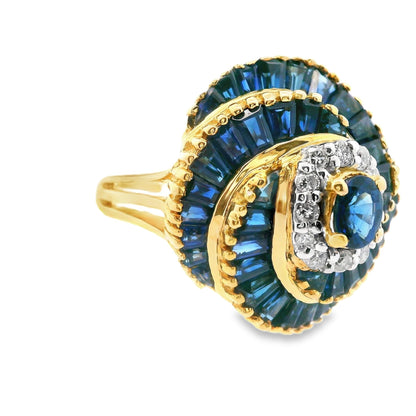 18k Yellow Gold Blue Sapphire and Diamond Ring