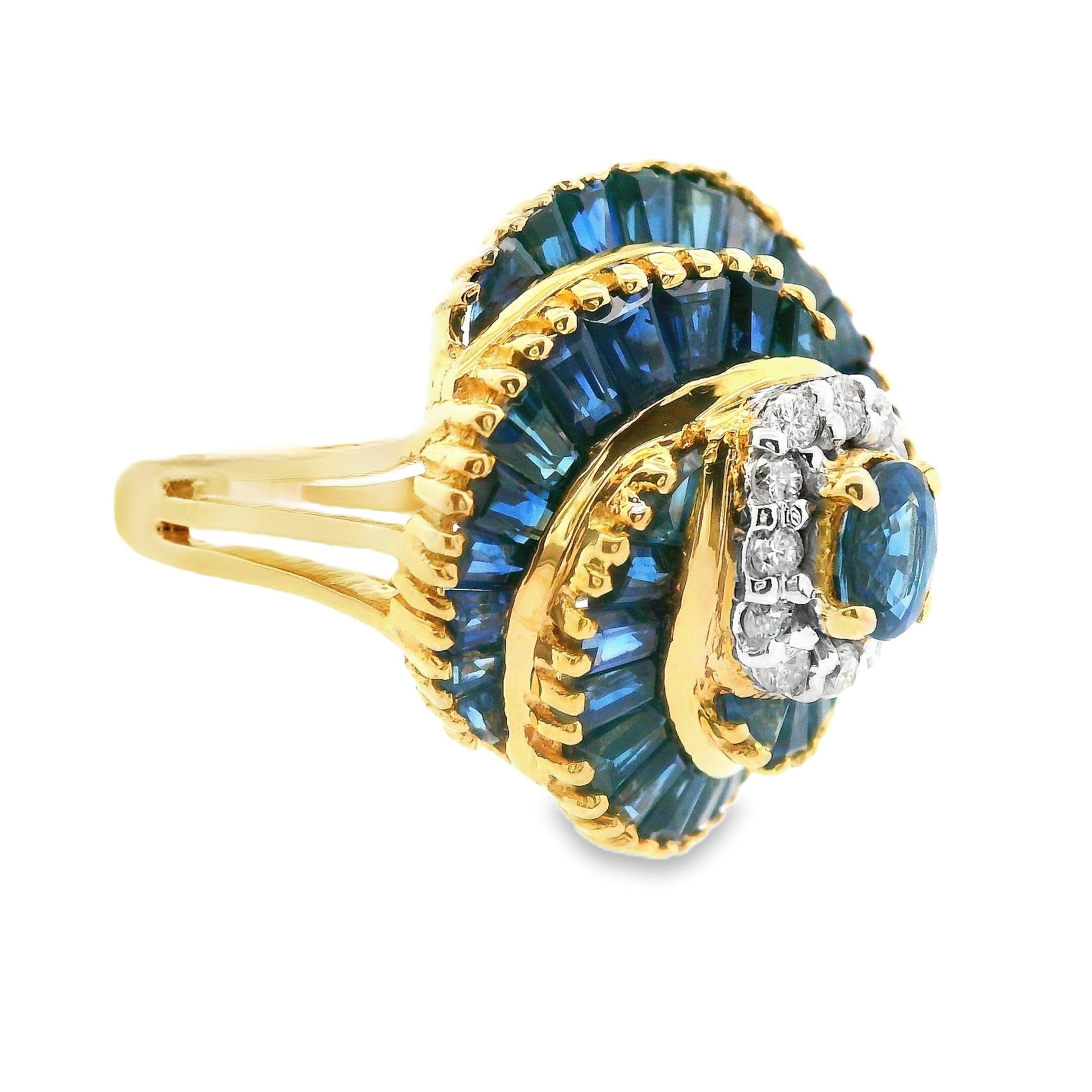 18k Yellow Gold Blue Sapphire and Diamond Ring