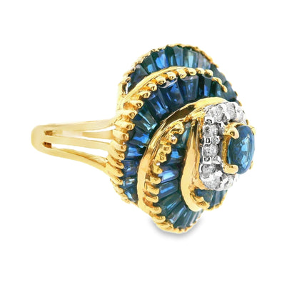 18k Yellow Gold Blue Sapphire and Diamond Ring