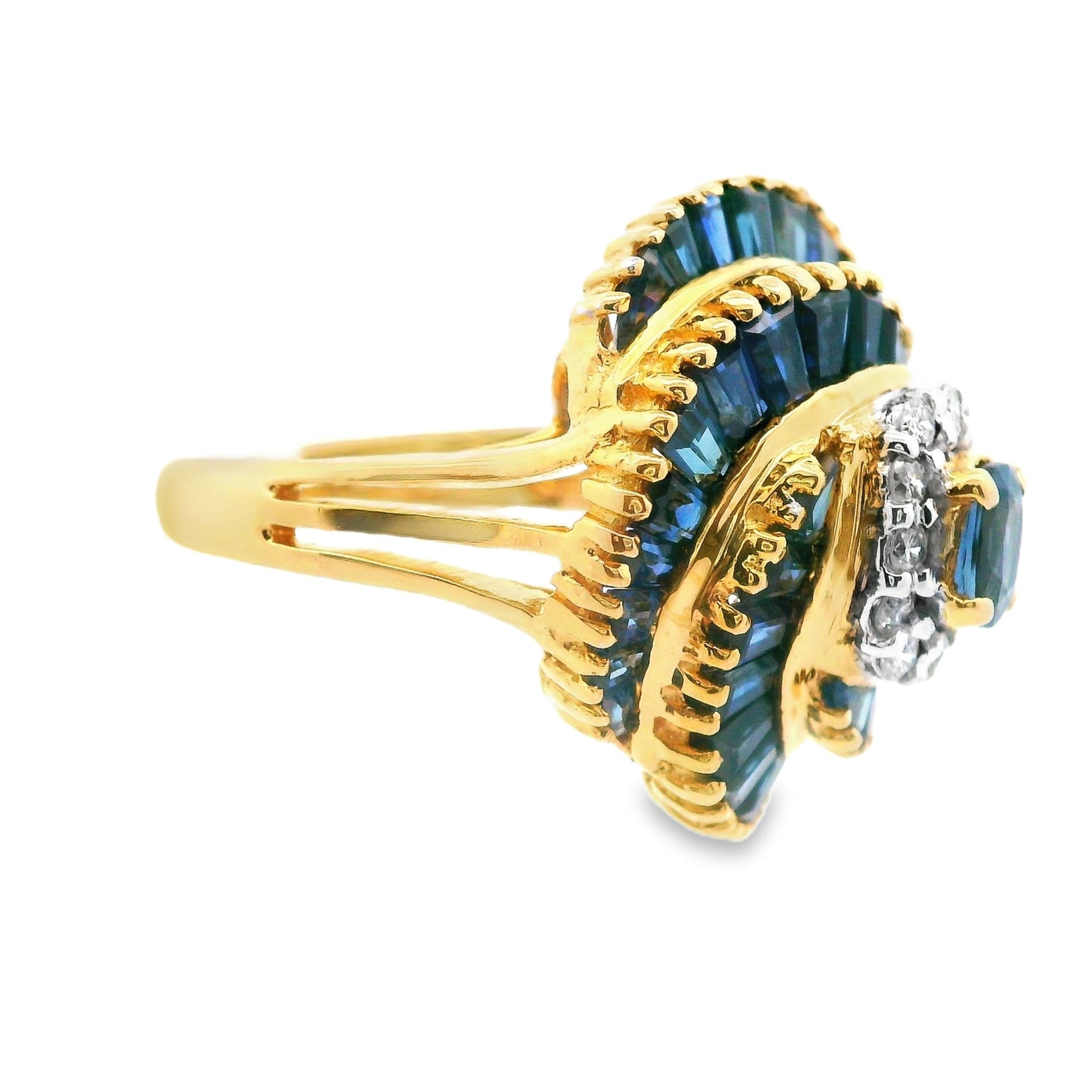 18k Yellow Gold Blue Sapphire and Diamond Ring