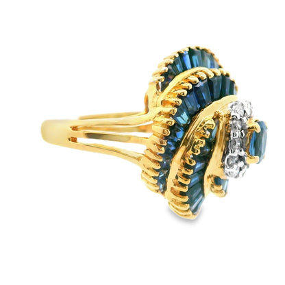 18k Yellow Gold Blue Sapphire and Diamond Ring