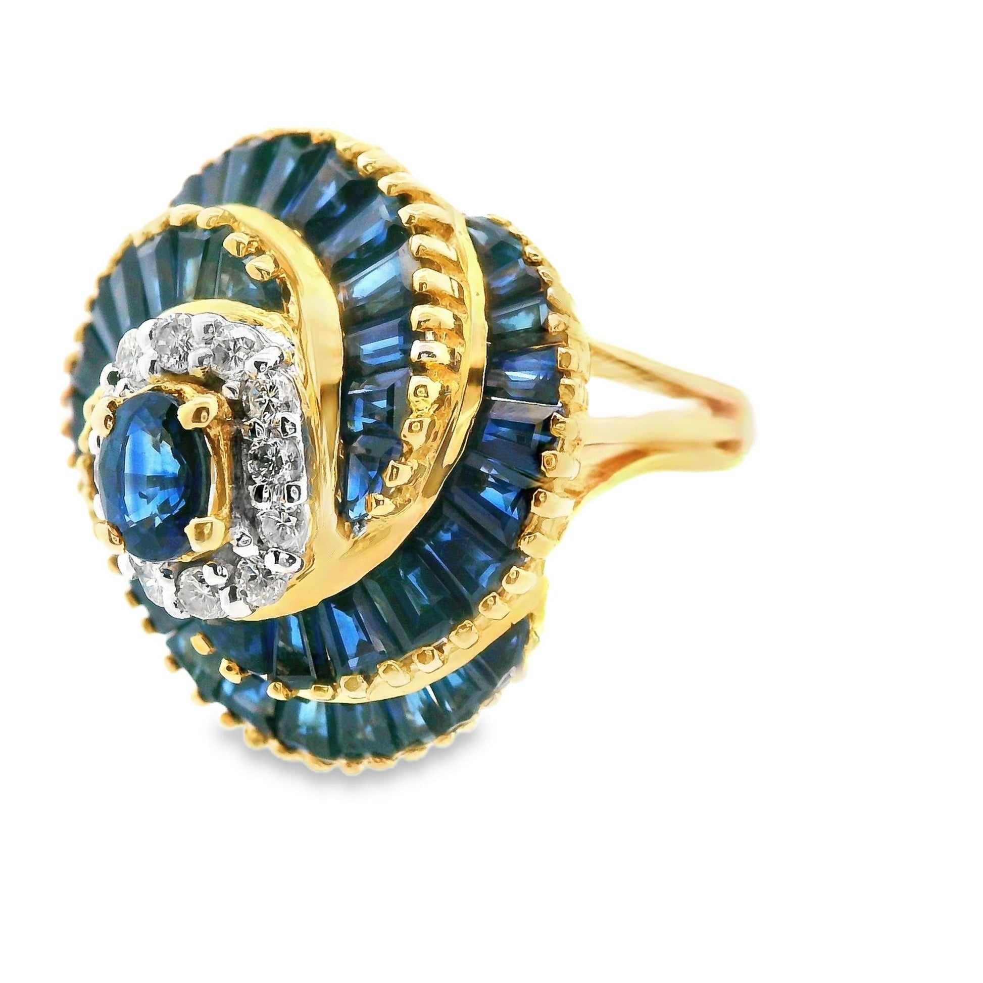 18k Yellow Gold Blue Sapphire and Diamond Ring