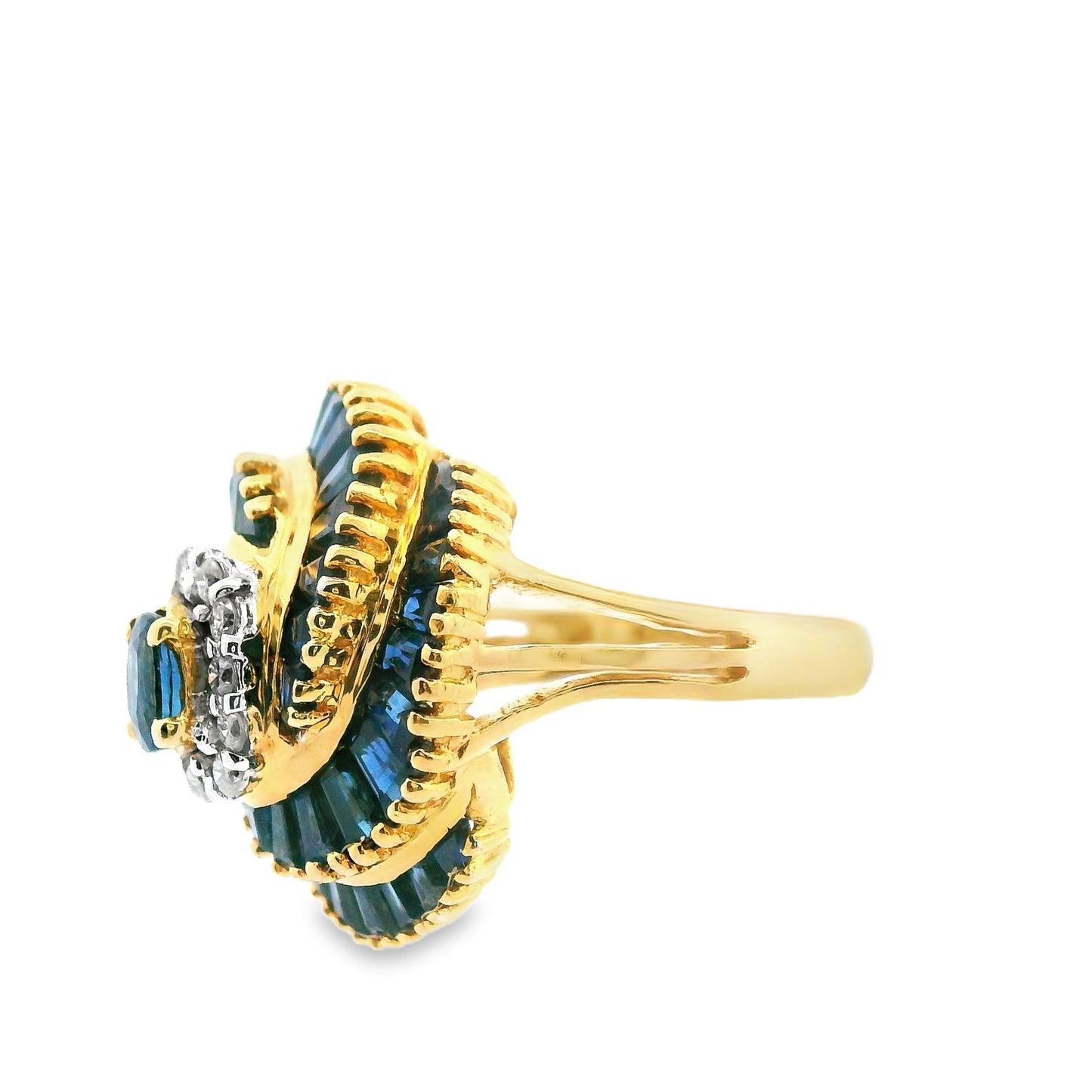 18k Yellow Gold Blue Sapphire and Diamond Ring