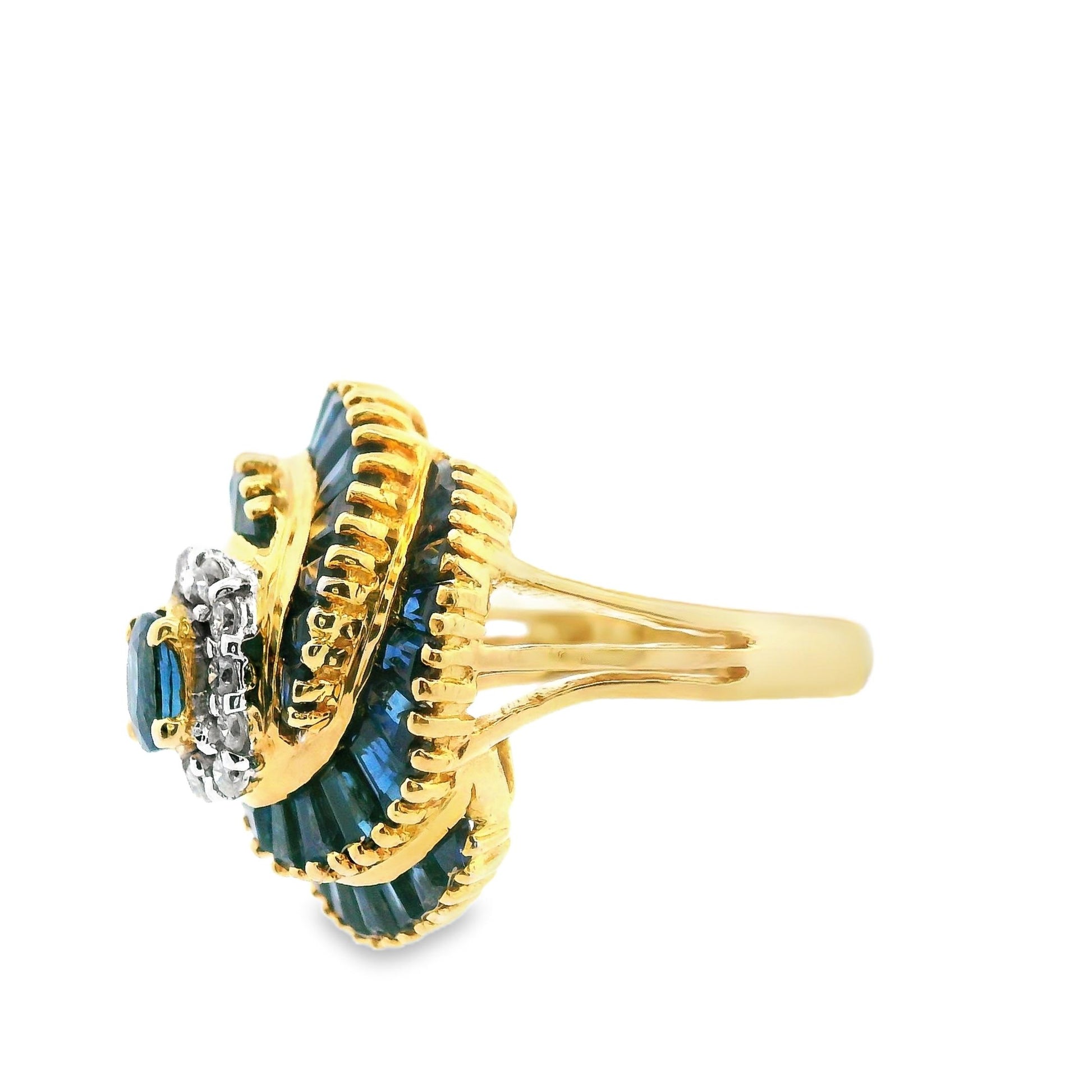 18k Yellow Gold Blue Sapphire and Diamond Ring
