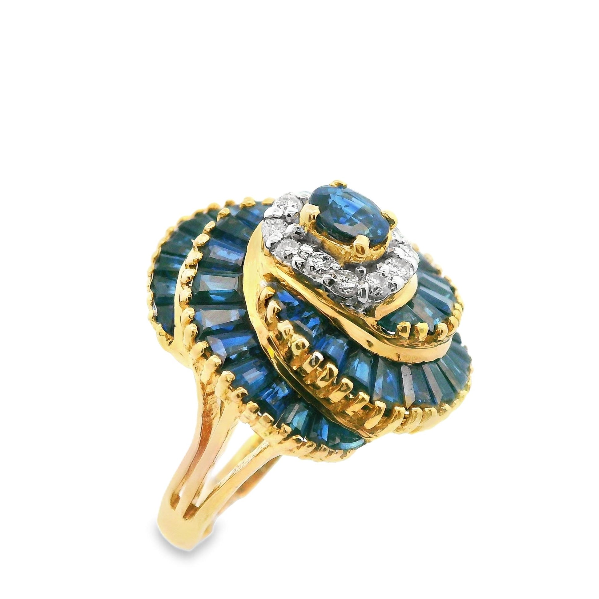 18k Yellow Gold Blue Sapphire and Diamond Ring