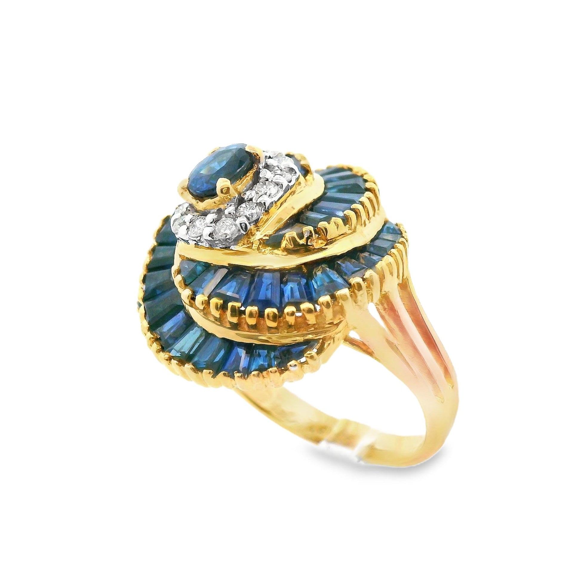 18k Yellow Gold Blue Sapphire and Diamond Ring