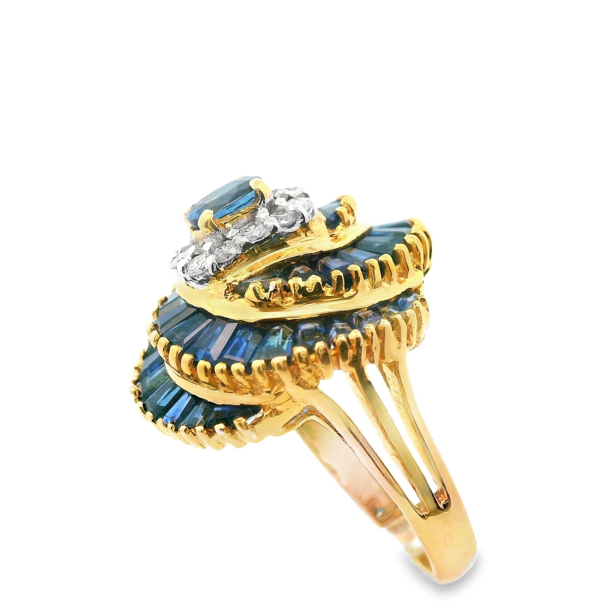 18k Yellow Gold Blue Sapphire and Diamond Ring