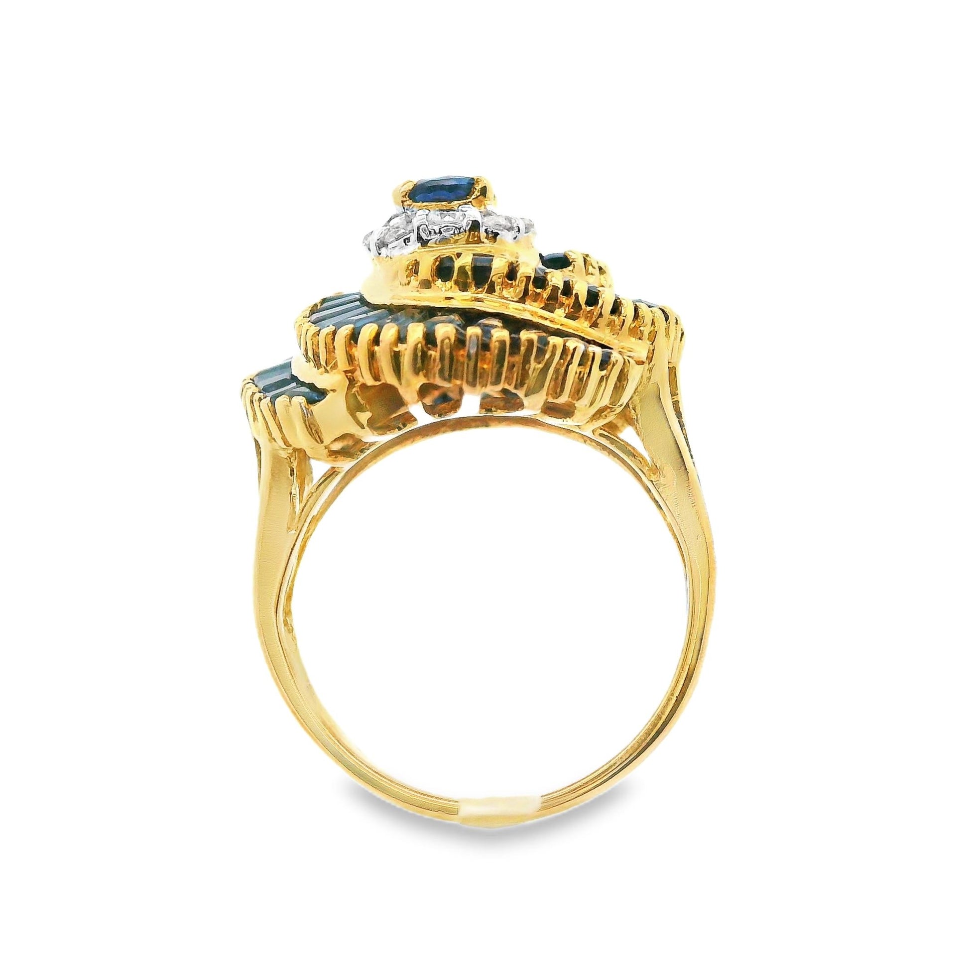 18k Yellow Gold Blue Sapphire and Diamond Ring