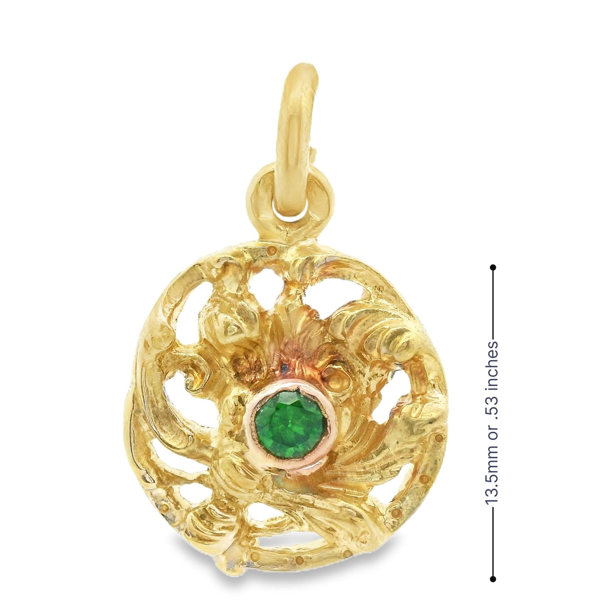Art Nouveau French 18k Yellow Gold Demantoid Pendant Ca. 1860